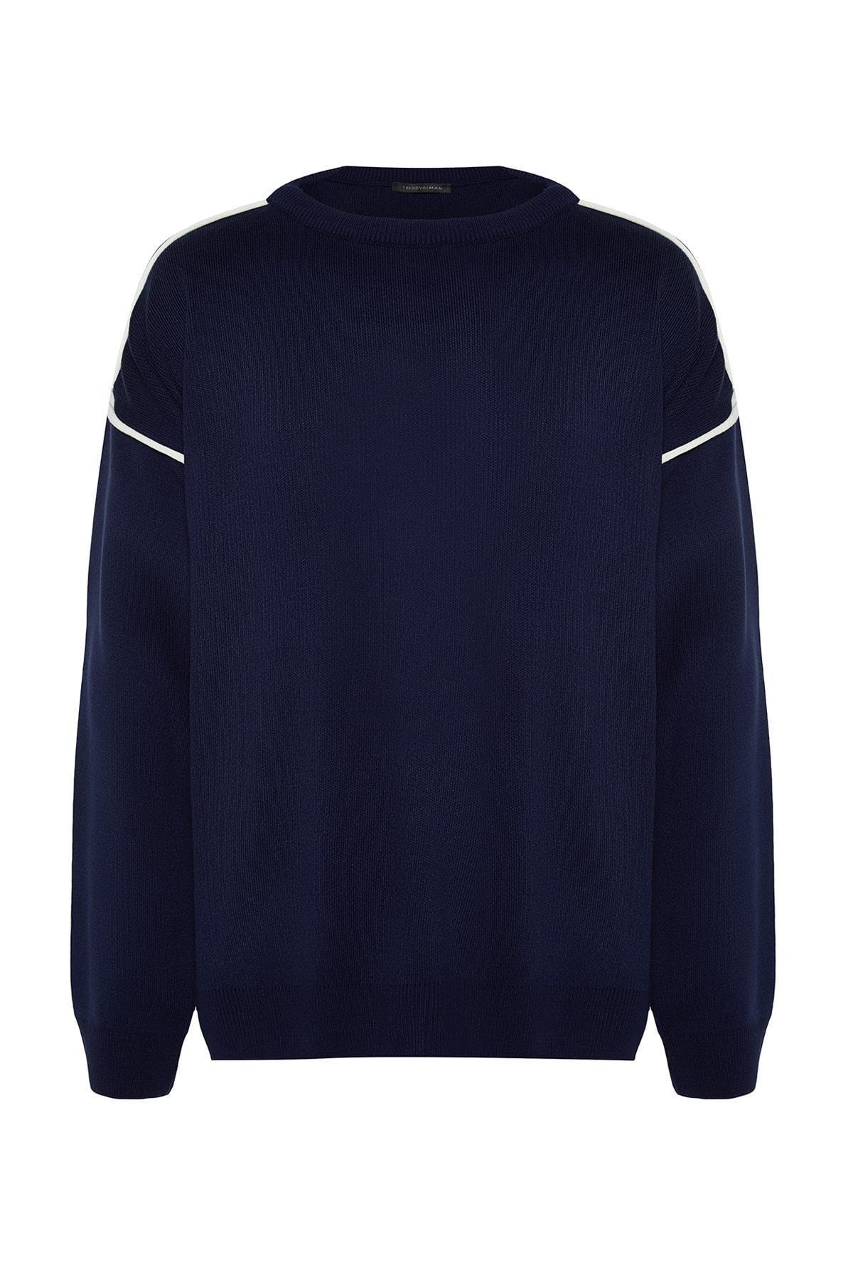 Navy Crew Neck Oversized Sweater, , large image number 7