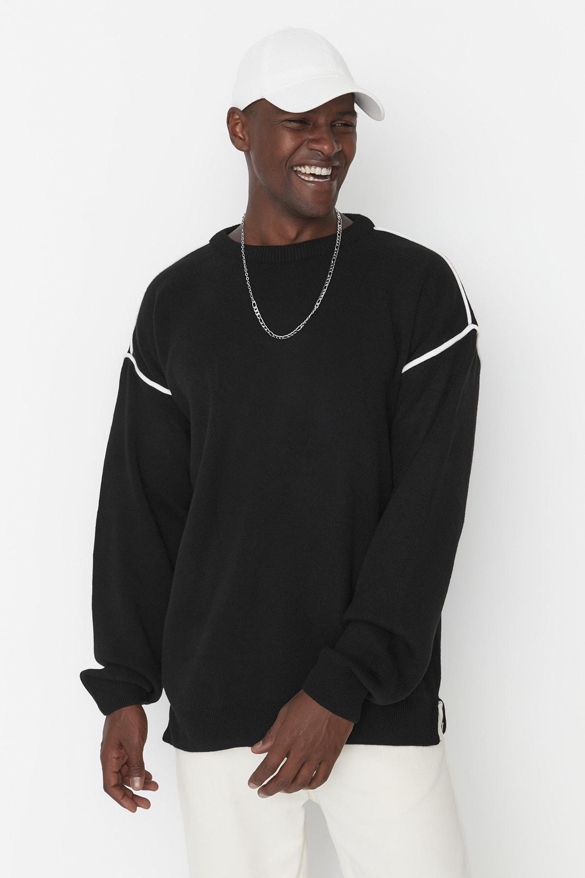 Black Oversize Crew Neck Sweater, , large image number 0