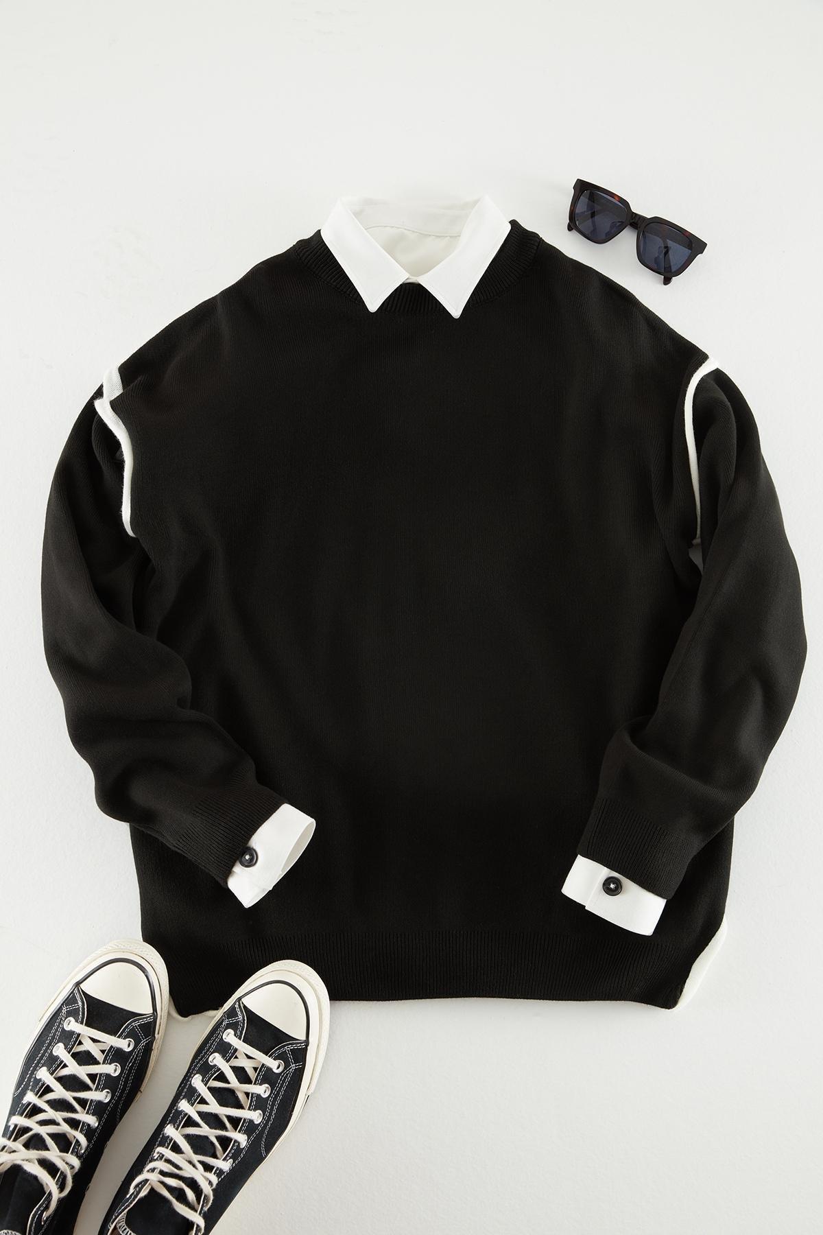 Black Oversize Crew Neck Sweater, , large image number 1