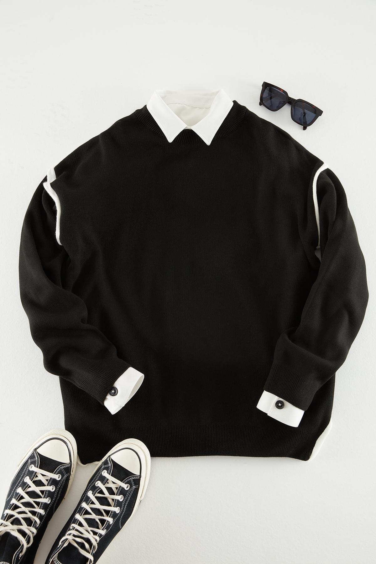 Trendyol - Black Oversize Crew Neck Sweater