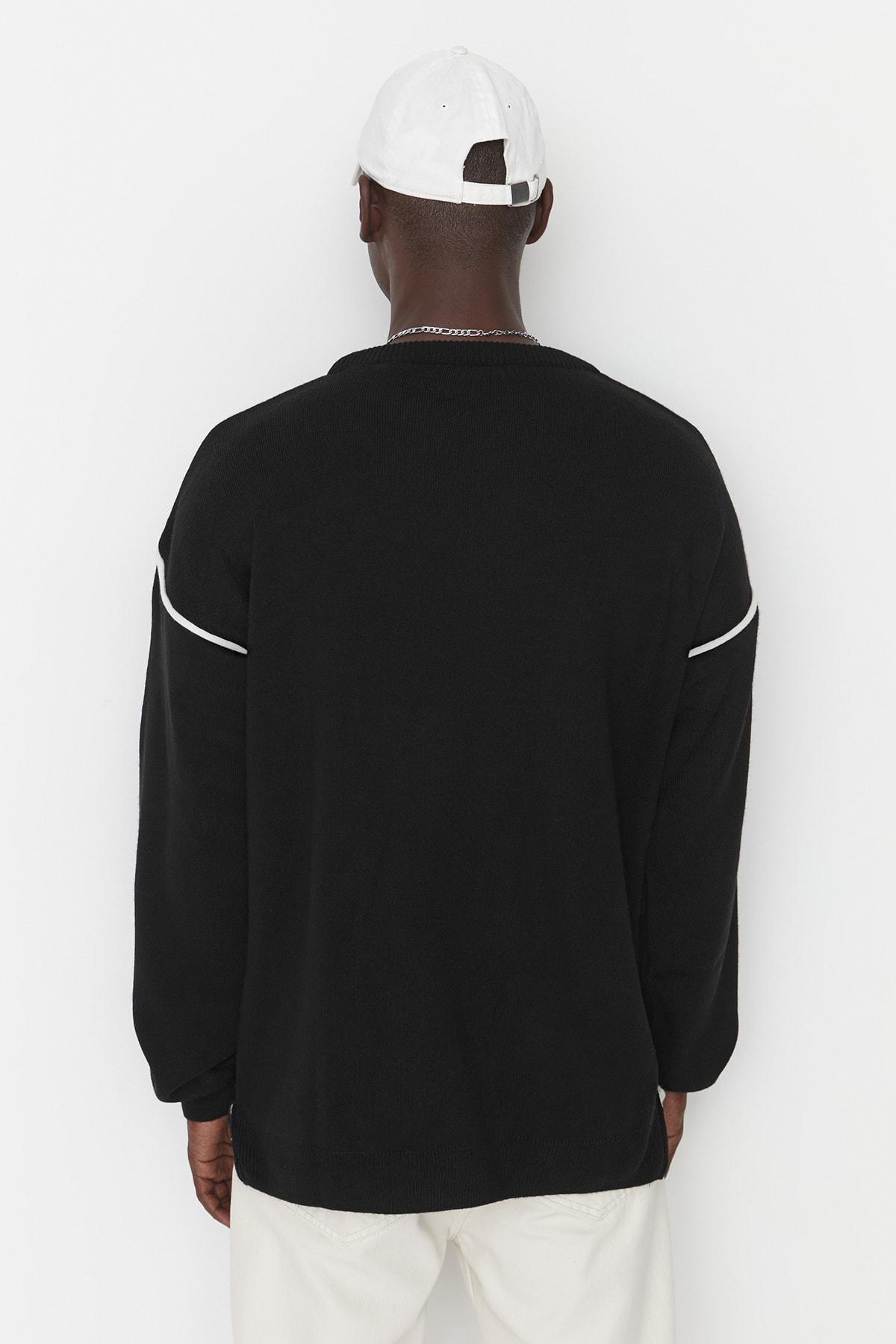 Black Oversize Crew Neck Sweater, Black, large image number 5