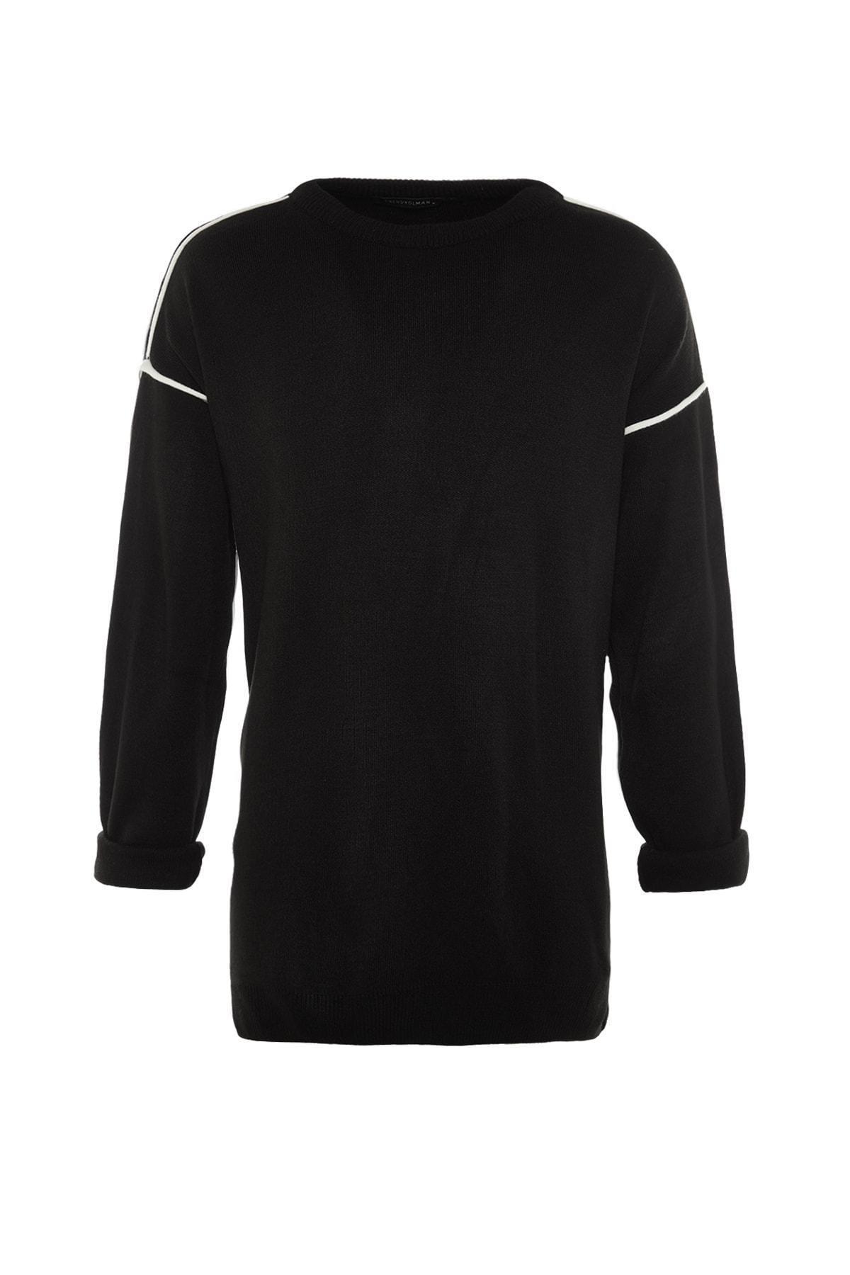 Black Oversize Crew Neck Sweater, Black, large image number 6