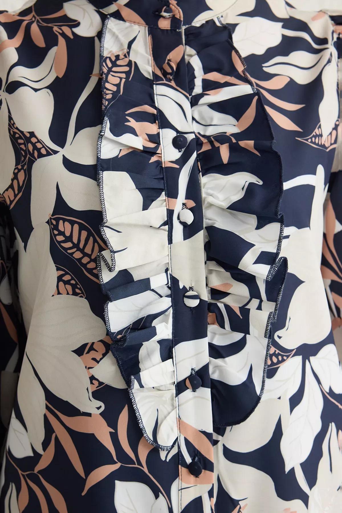 Navy Ruffle Chiffon Floral Shirt, , large image number 3