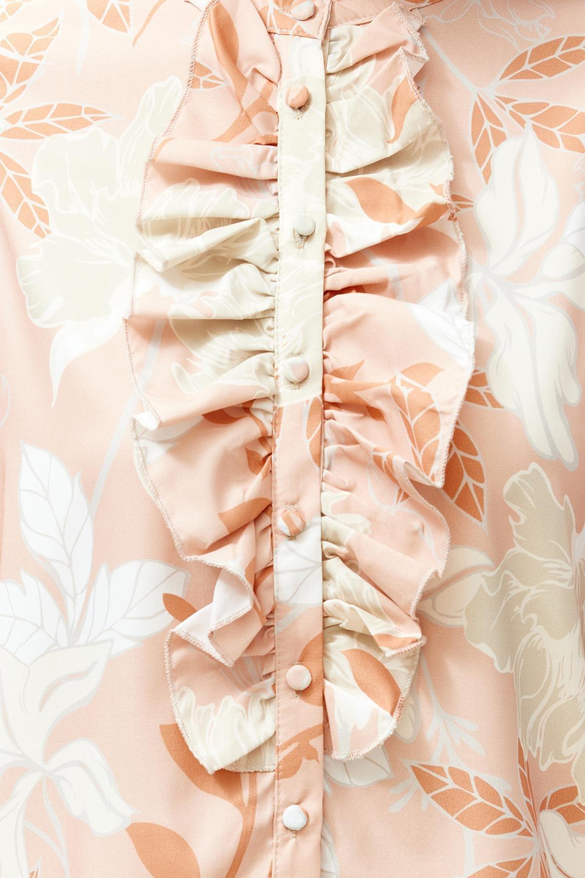Orange Floral Standing Collar Shirt, , large image number 6