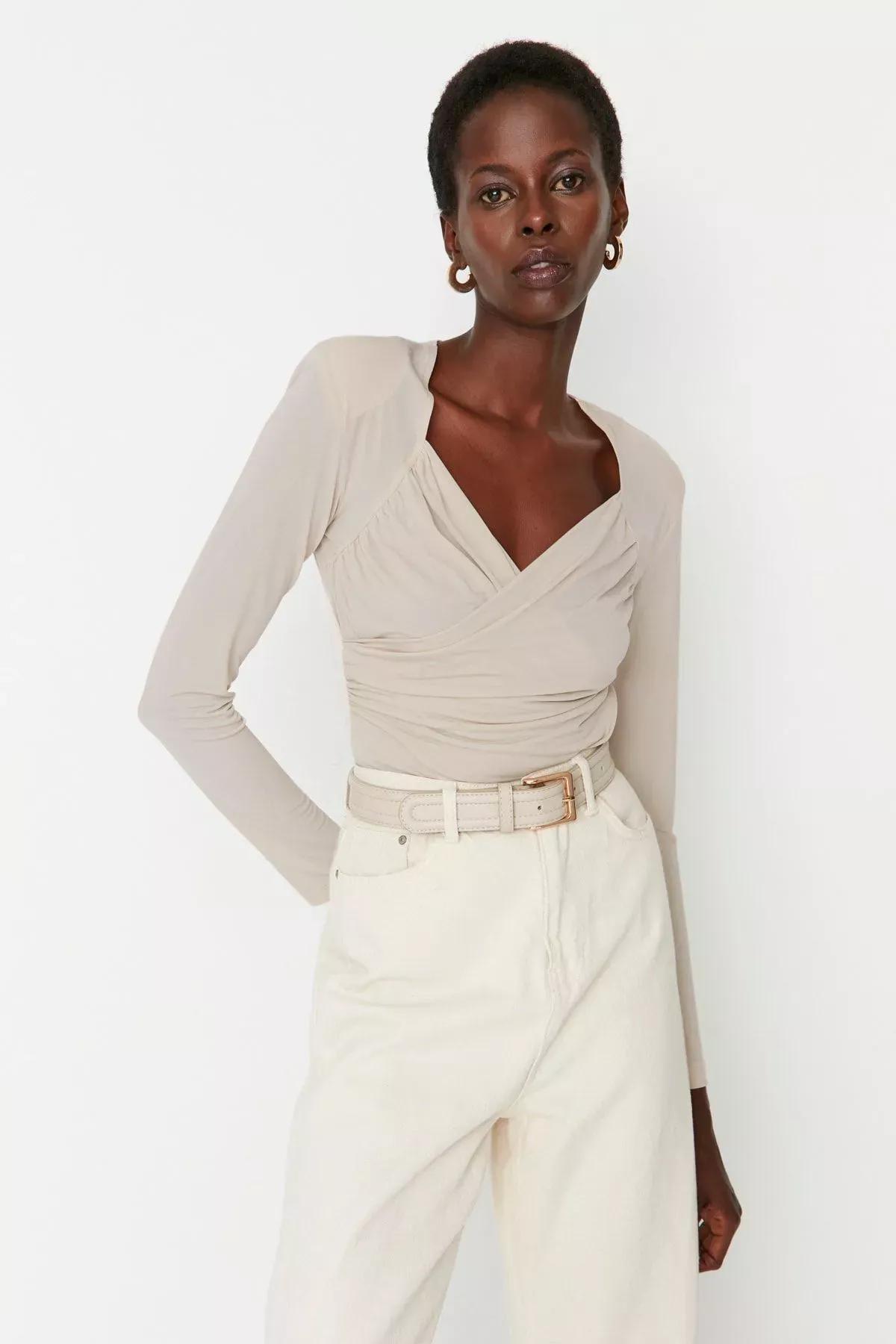 Beige Cache-Coeur Bodysuit, Beige, large image number 0