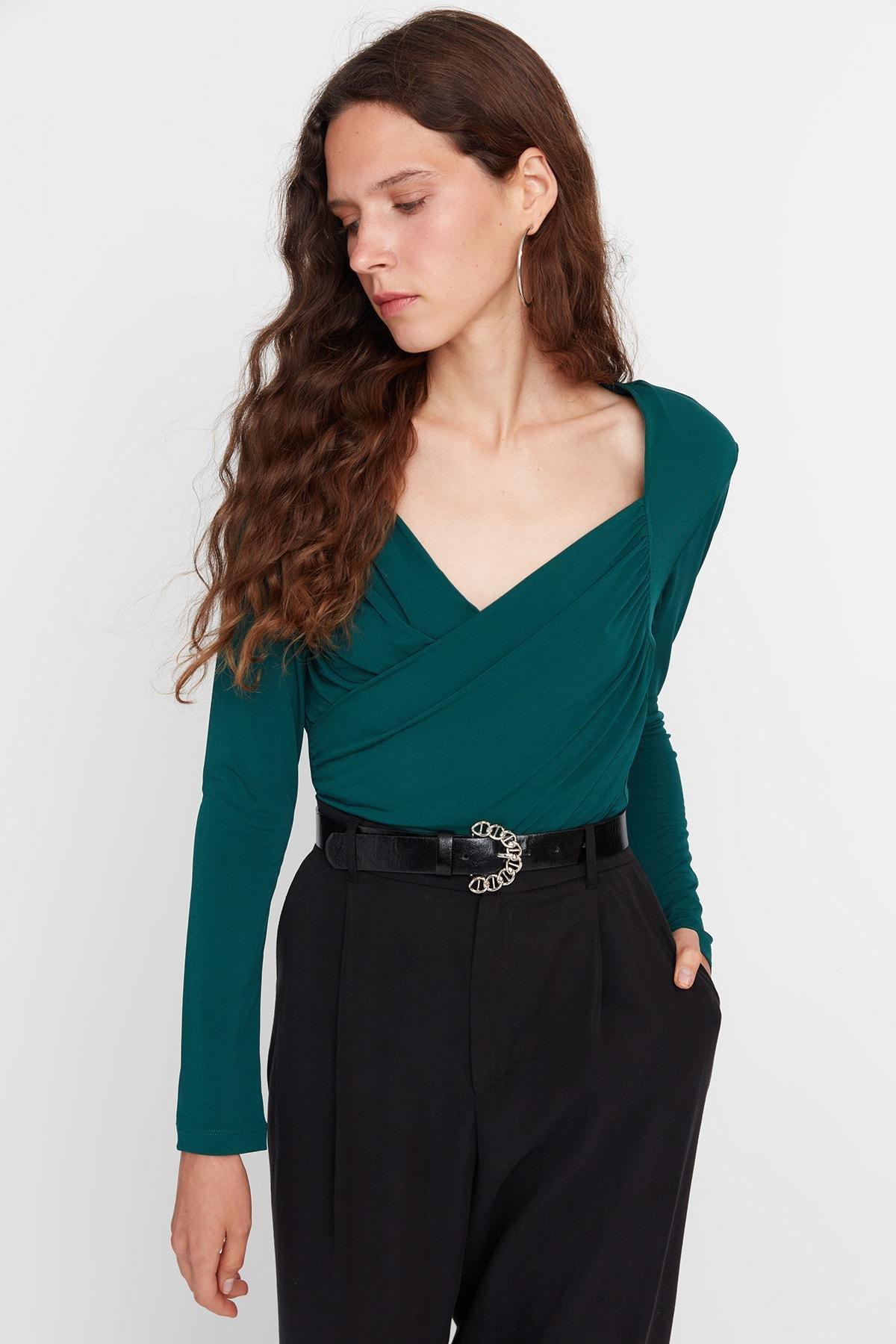 Green V-Neck Bodysuit, Green, large image number 0