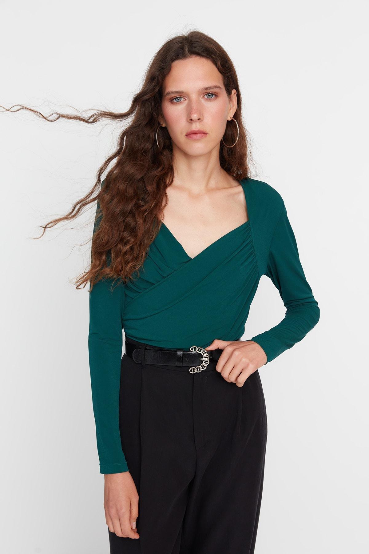 Green V-Neck Bodysuit, Green, large image number 2