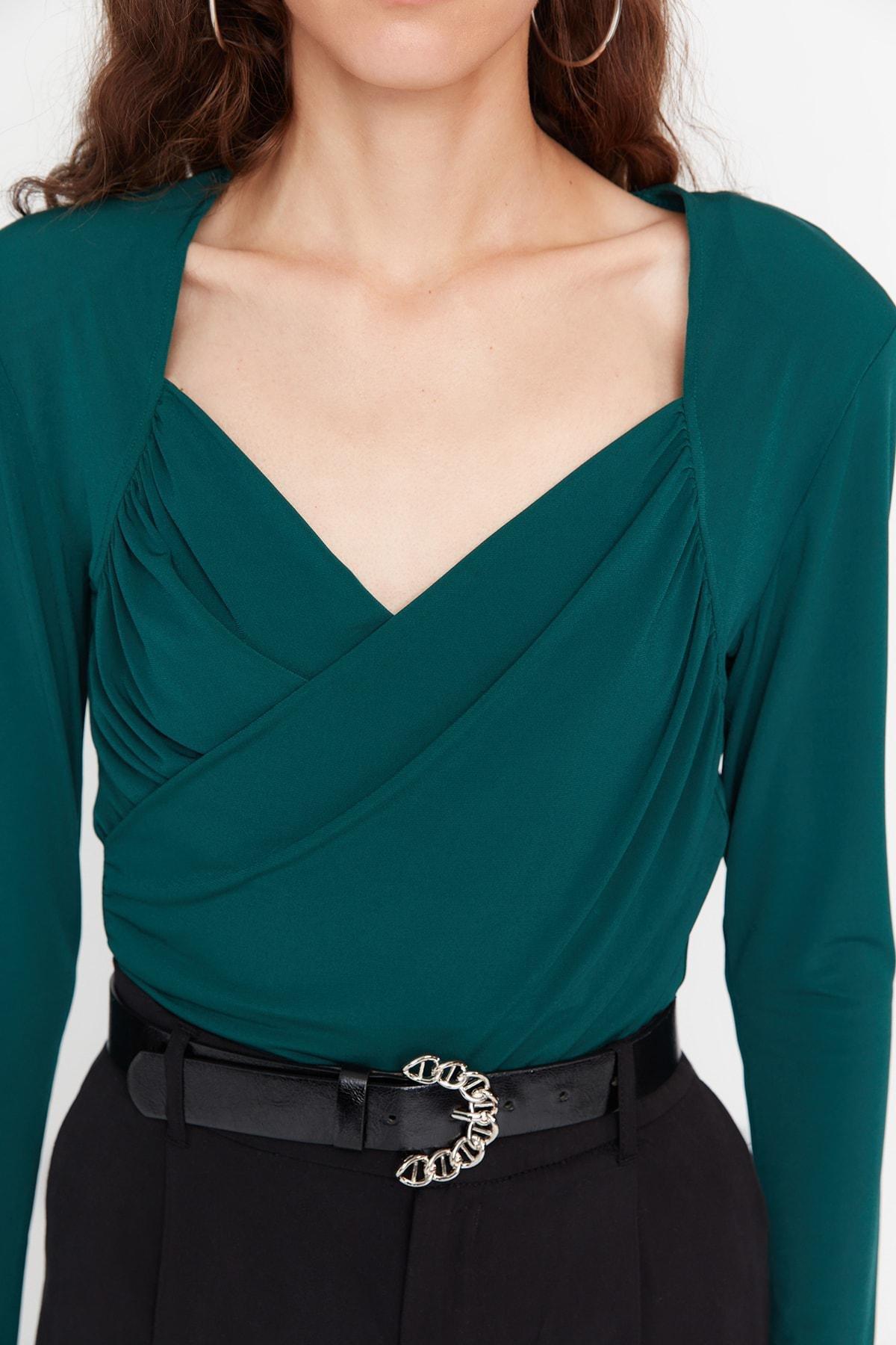 Green V-Neck Bodysuit, Green, large image number 3