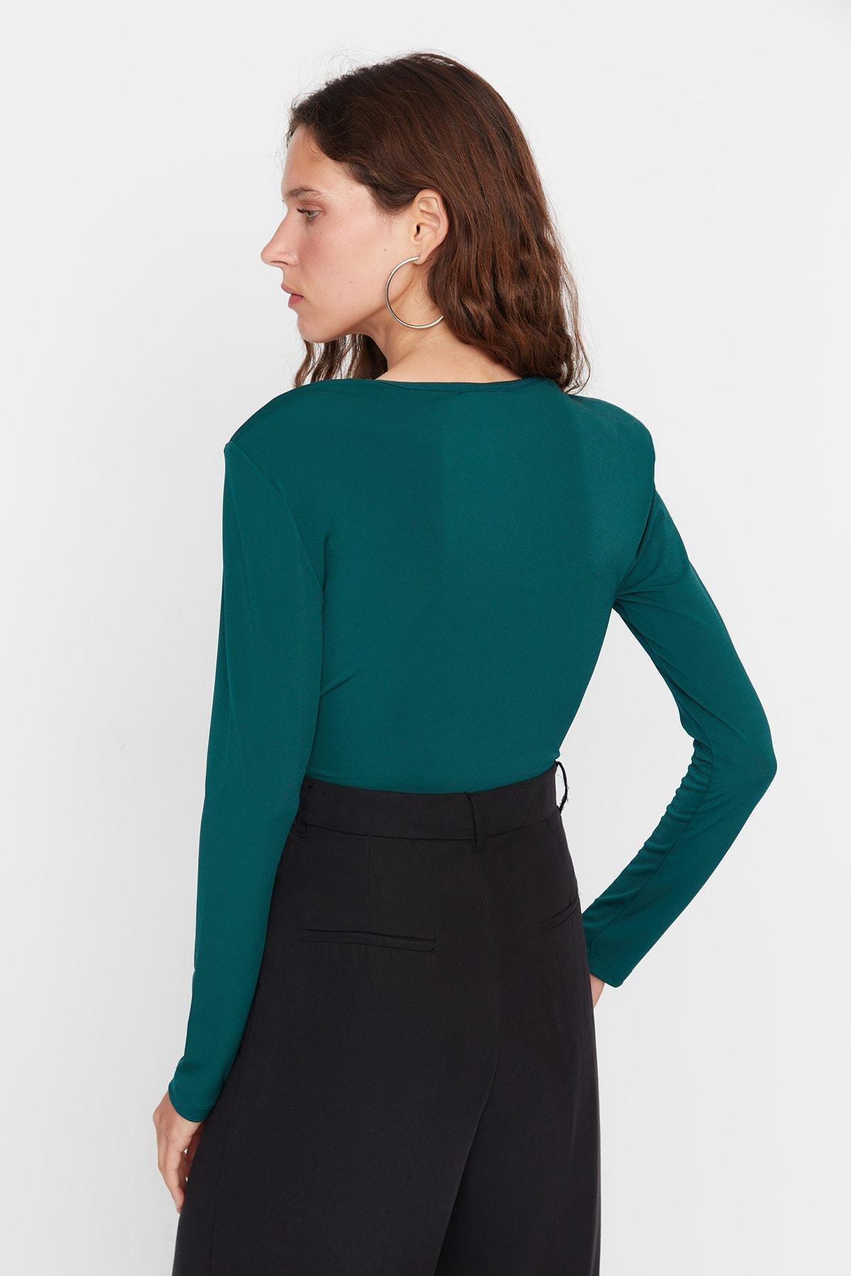 Green V-Neck Bodysuit, Green, large image number 4