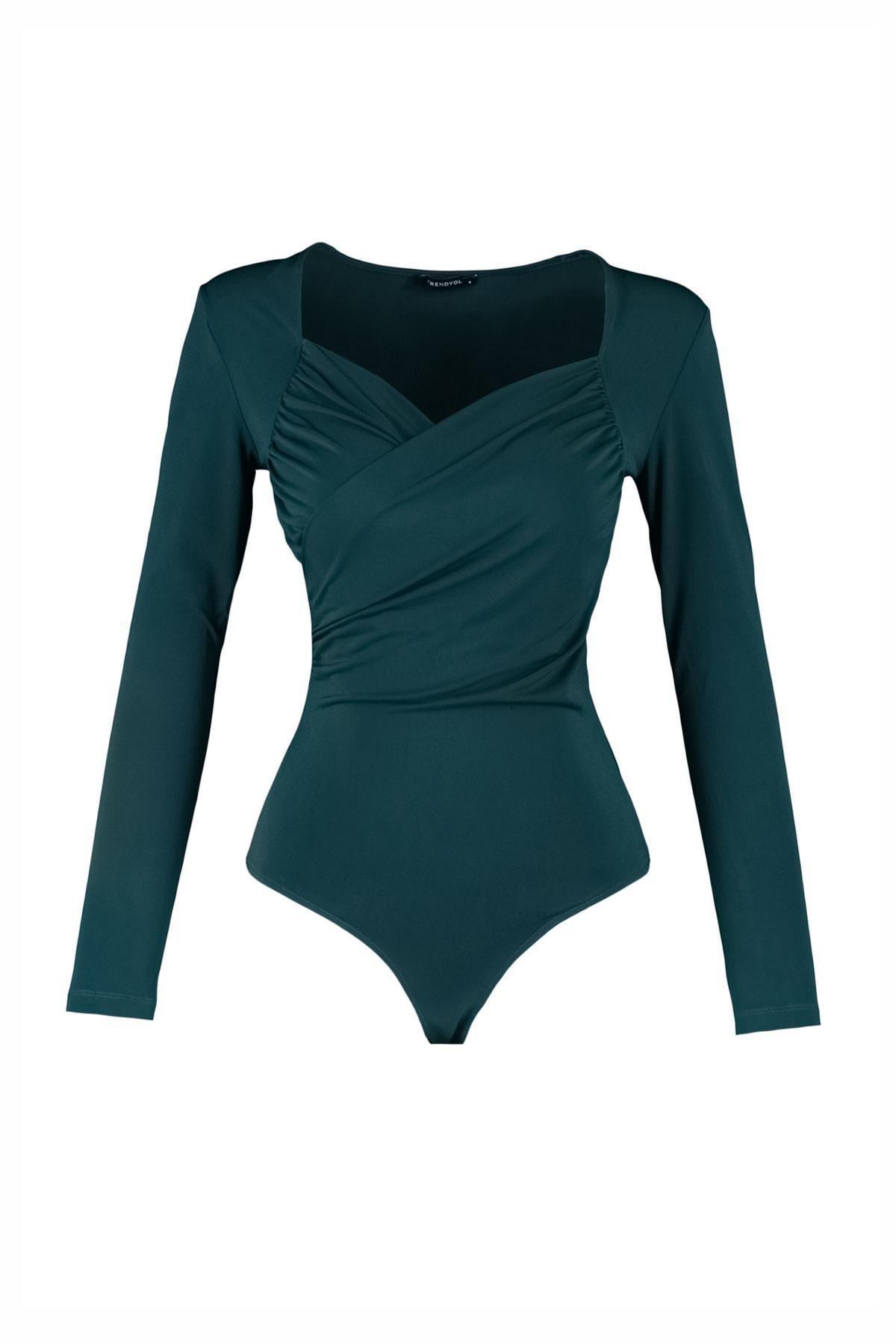 Green V-Neck Bodysuit, Green, large image number 5