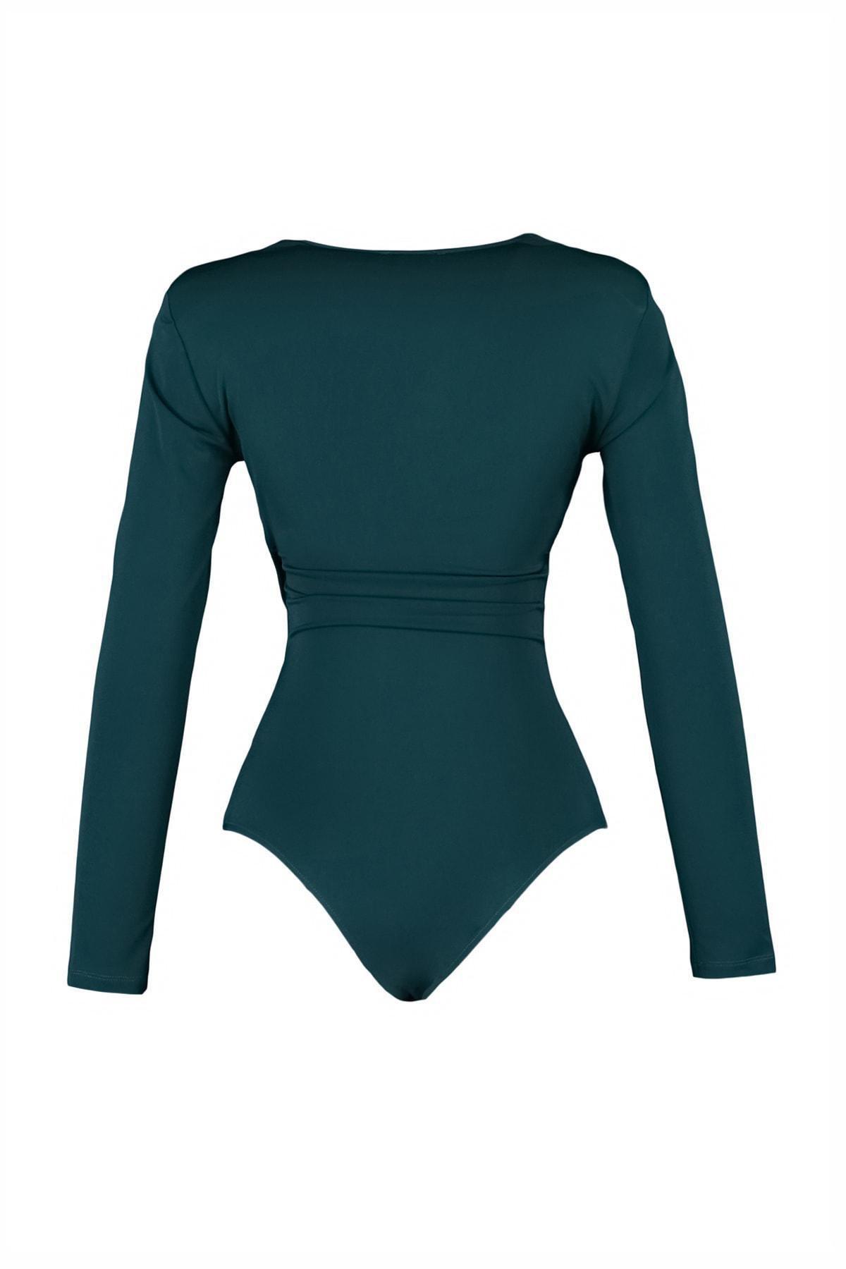 Green V-Neck Bodysuit, Green, large image number 7