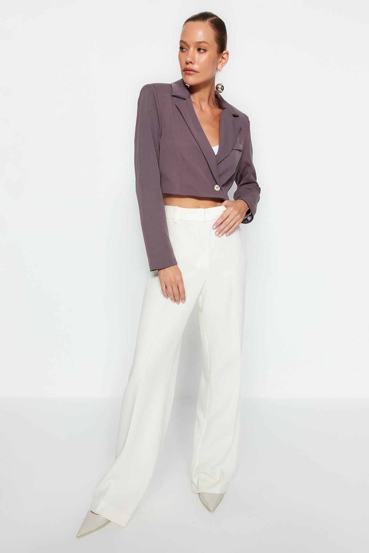 Grey Crop Woven Blazer Jacket, , large image number 1