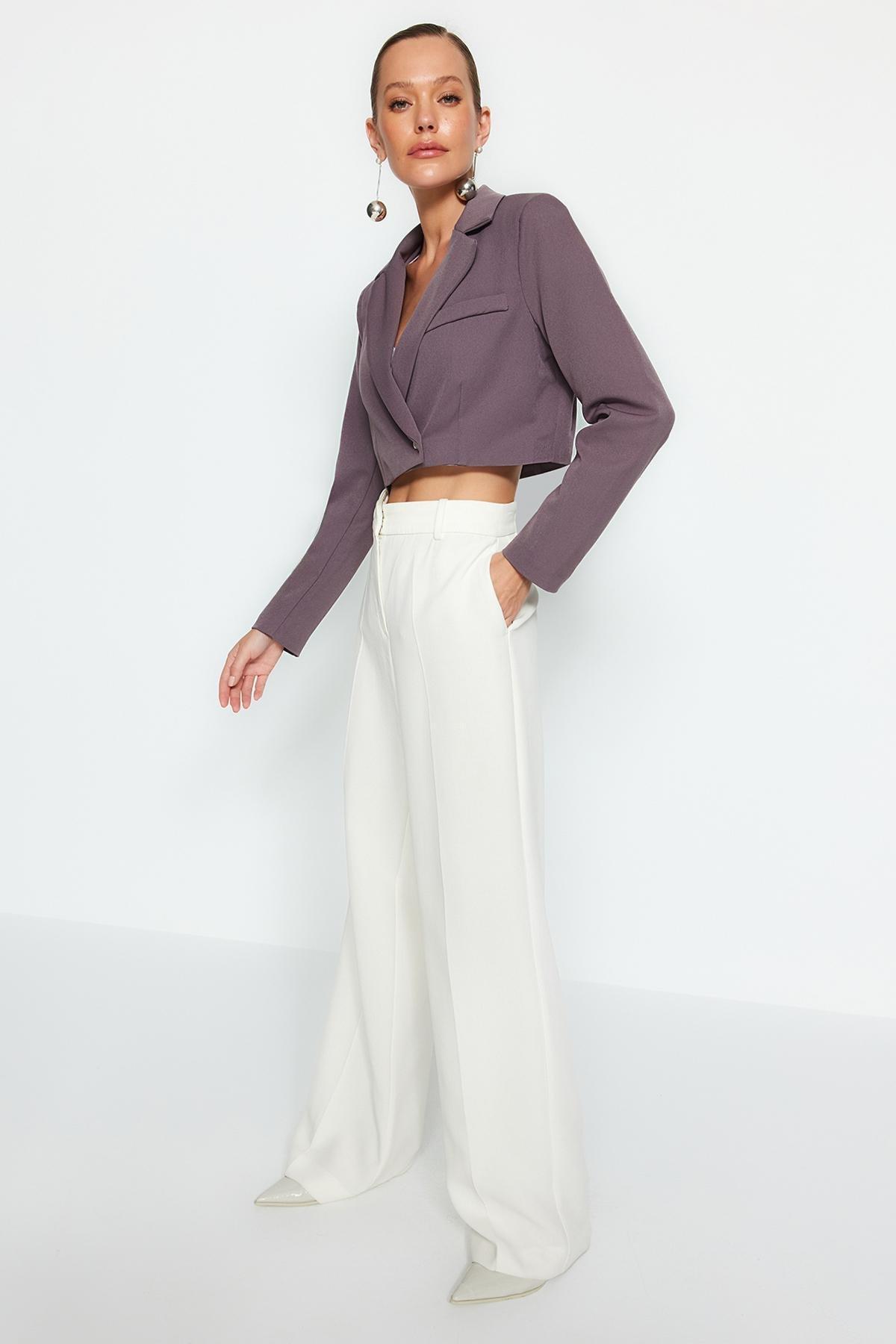 Grey Crop Woven Blazer Jacket, , large image number 2