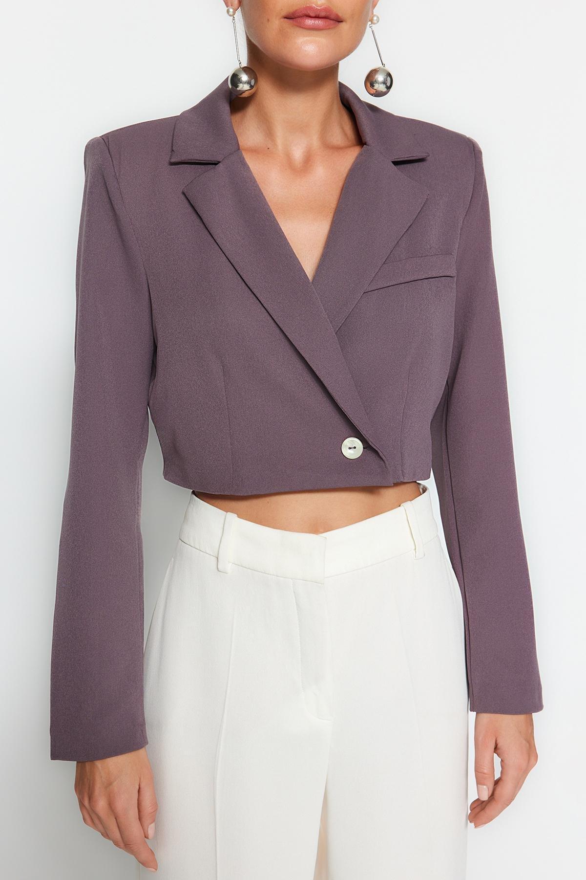 Grey Crop Woven Blazer Jacket, , large image number 3