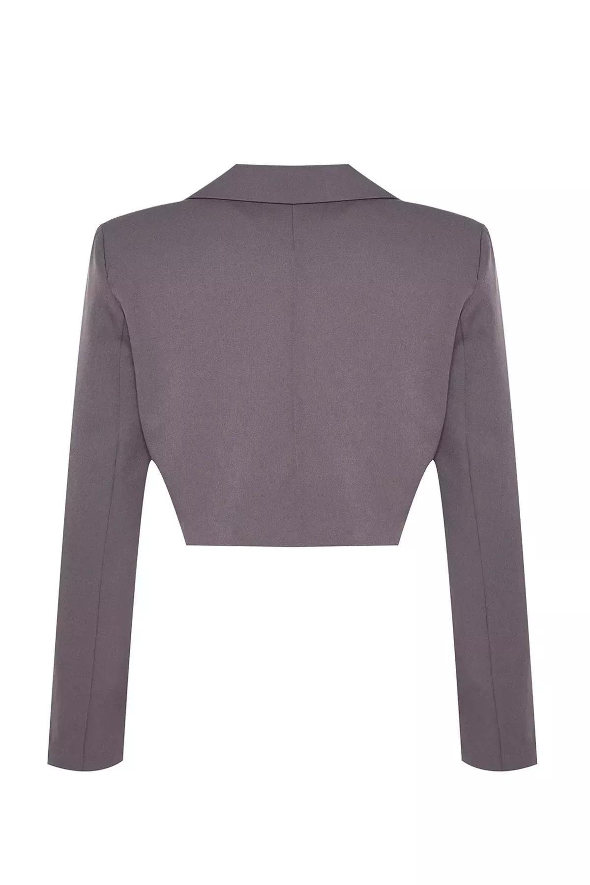 Grey Crop Woven Blazer Jacket, , large image number 6