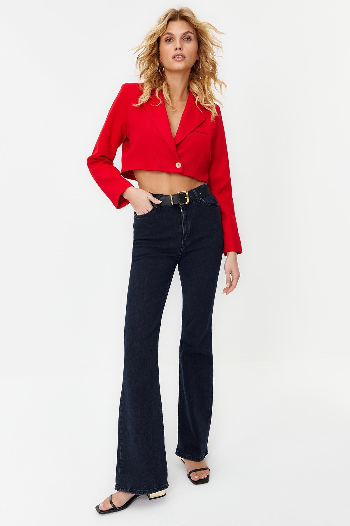 Red Crop Woven Lined Jacket, , large image number 0