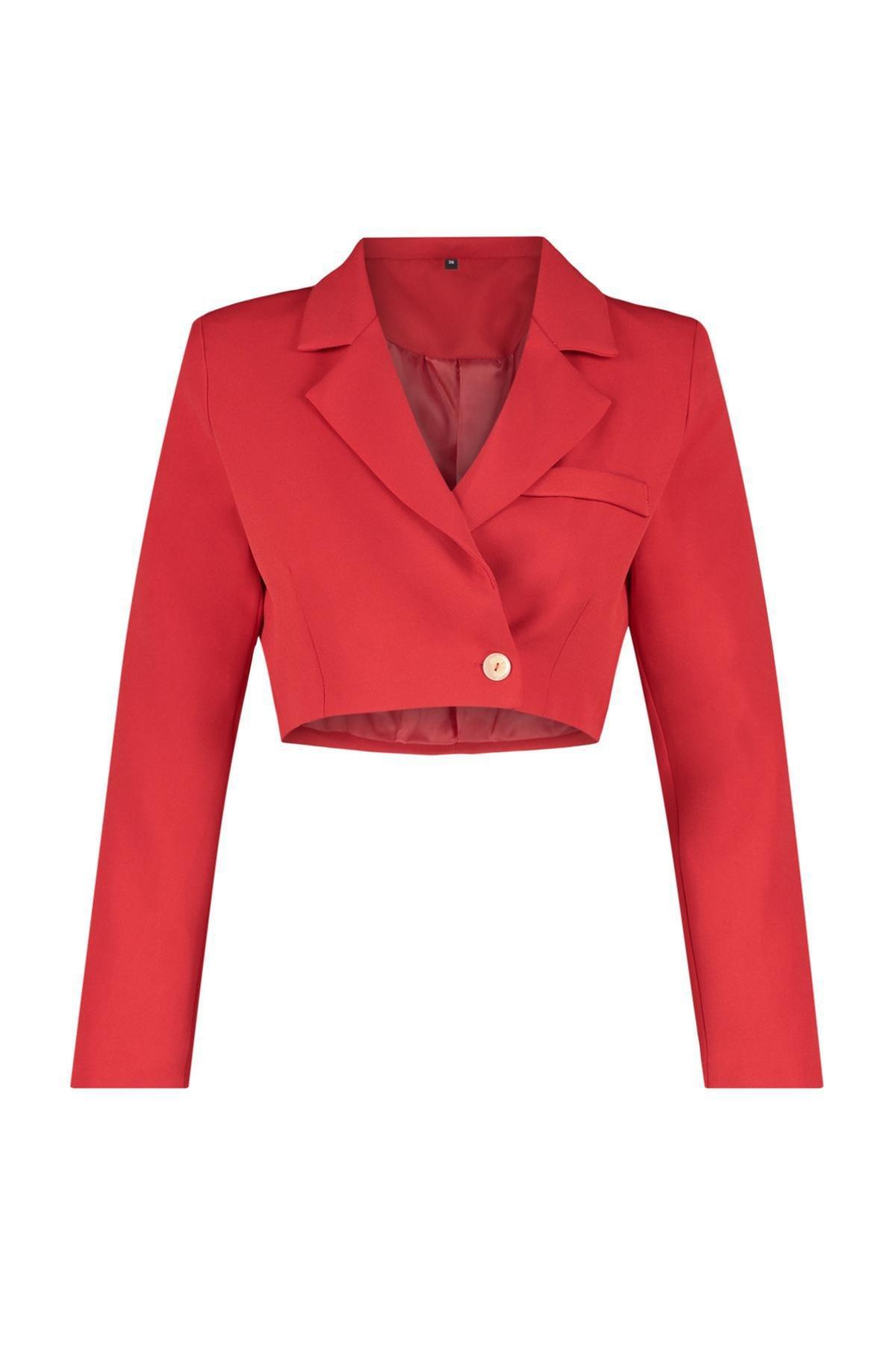 Red Crop Woven Lined Jacket, , large image number 5
