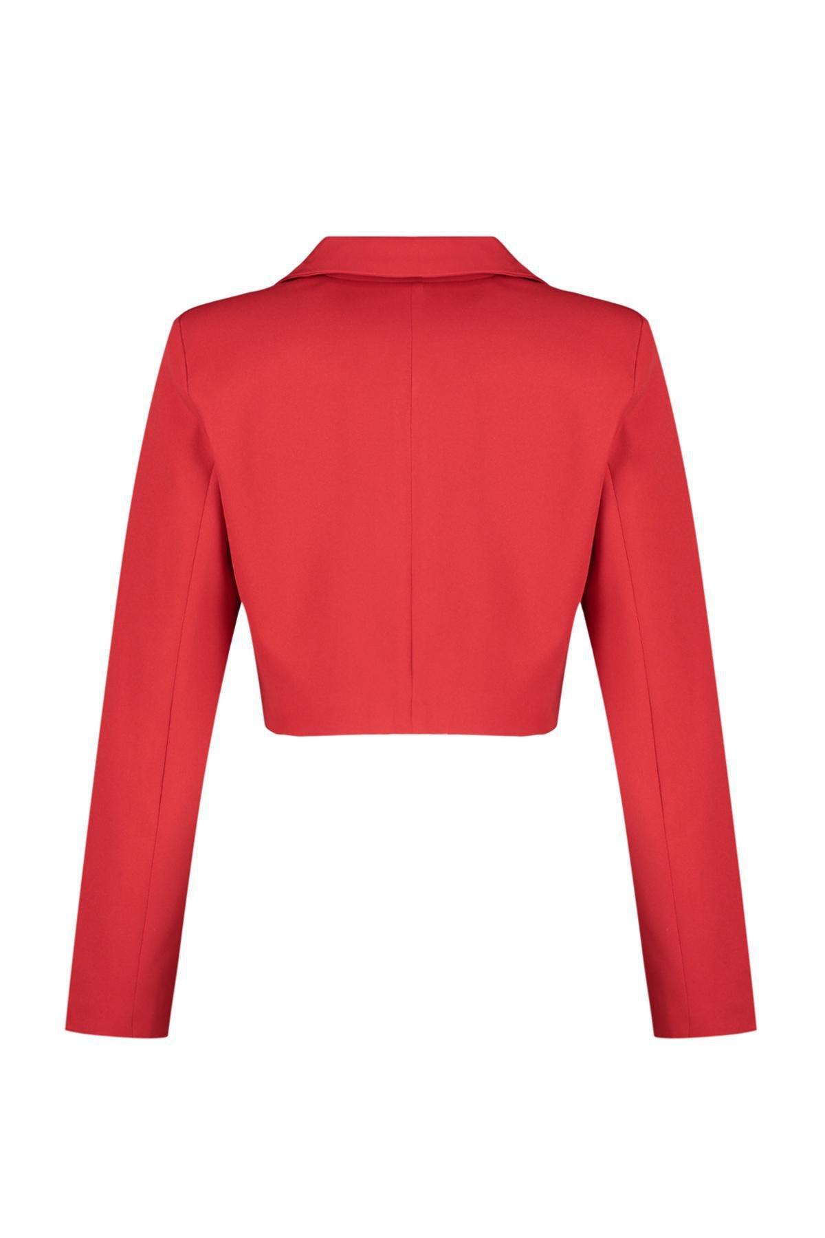 Red Crop Woven Lined Jacket, , large image number 6