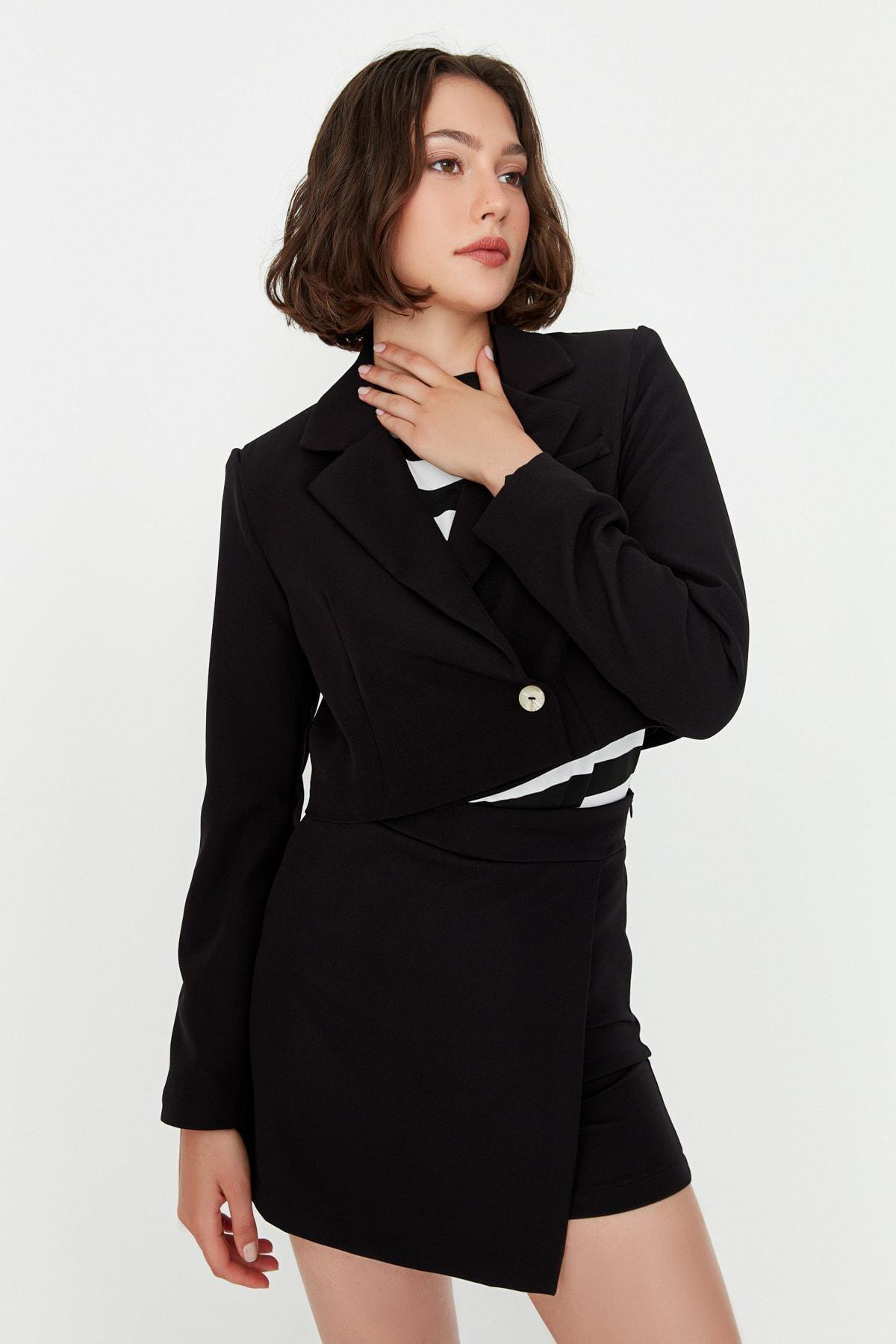 Black Lapel Collar Blazer, Black, large image number 2