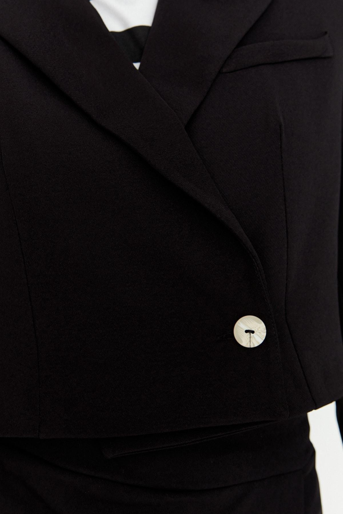 Black Lapel Collar Blazer, Black, large image number 3