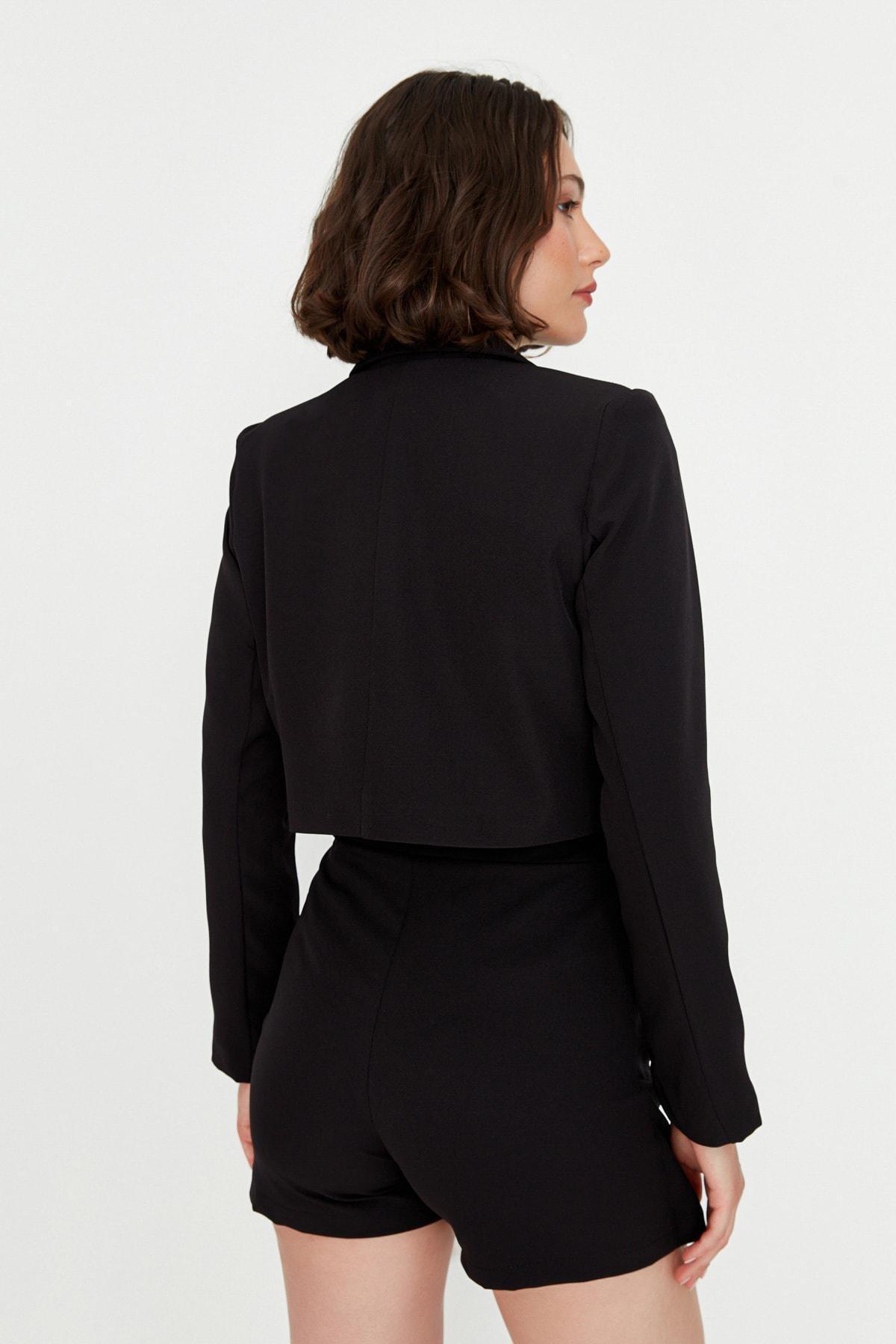Black Lapel Collar Blazer, Black, large image number 4