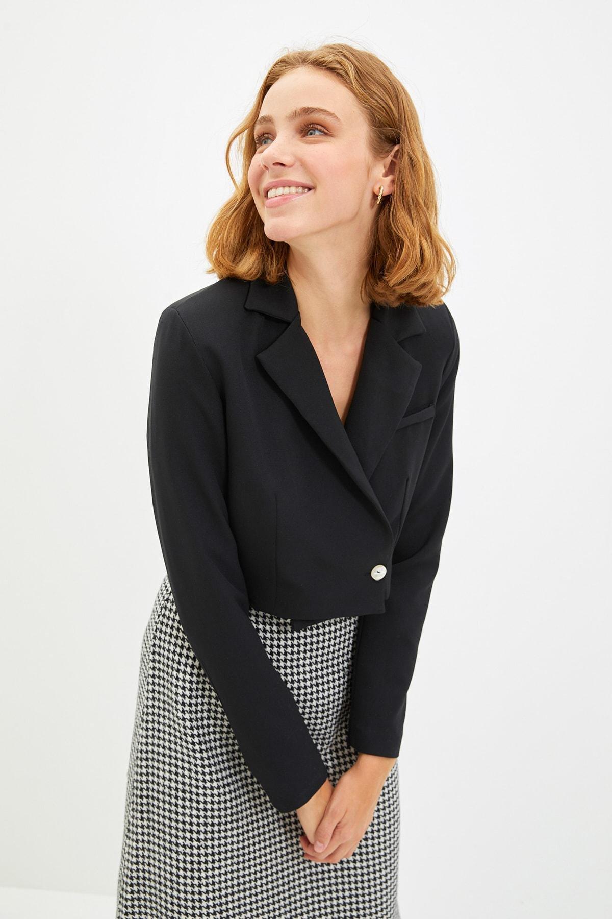 Black Lapel Collar Blazer, Black, large image number 5