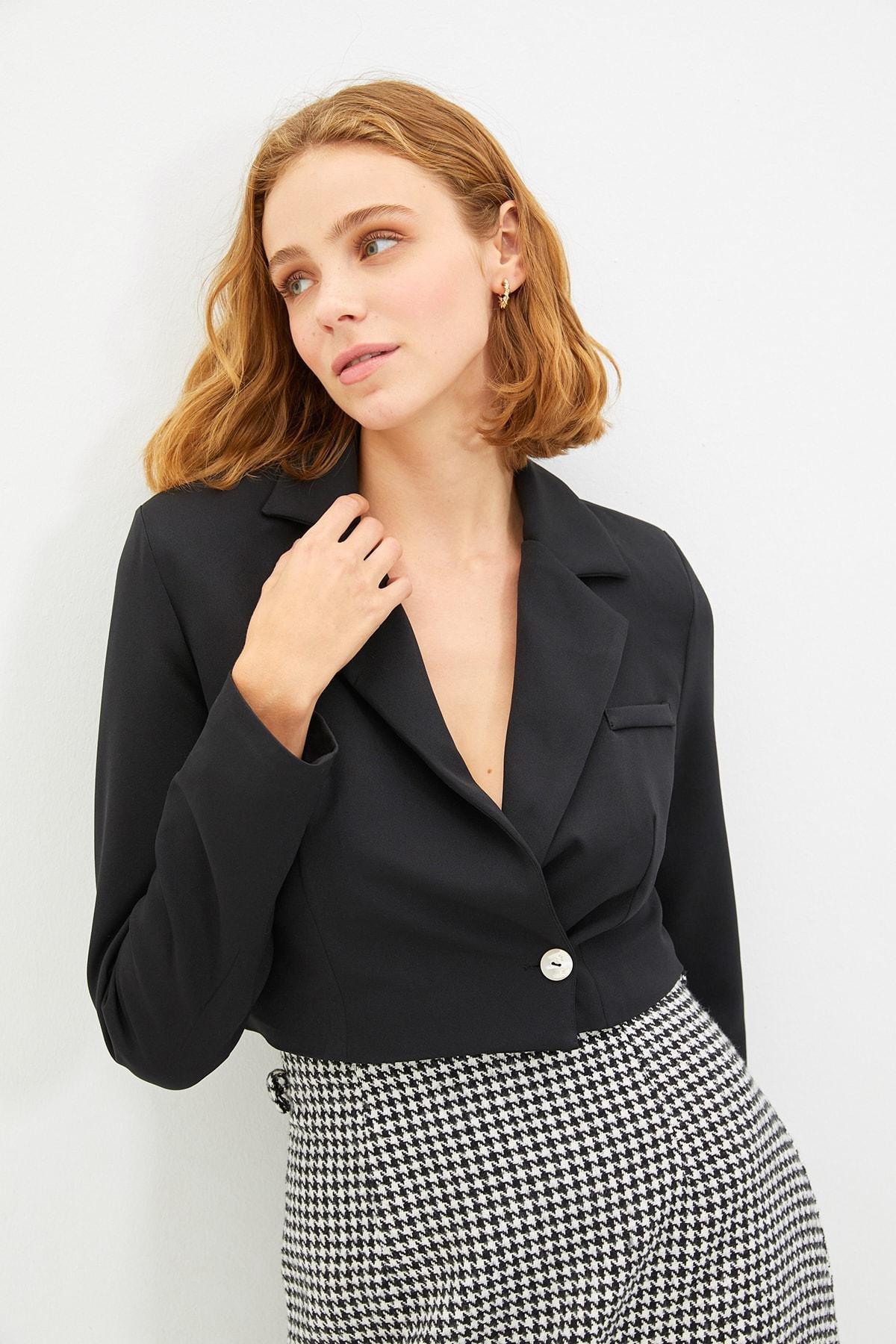 Black Lapel Collar Blazer, Black, large image number 6