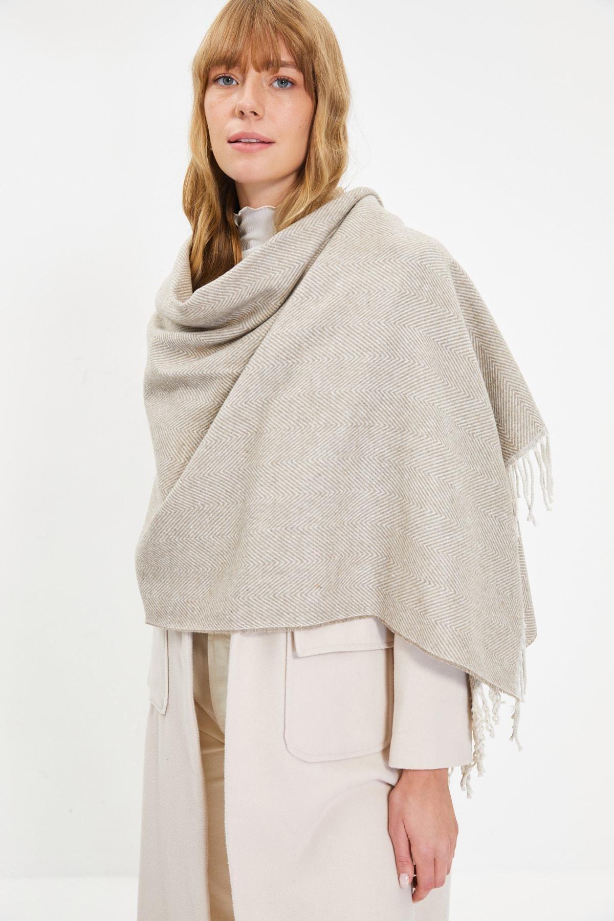 Brown Soft Textured Winter Scarf, Brown, large image number 0