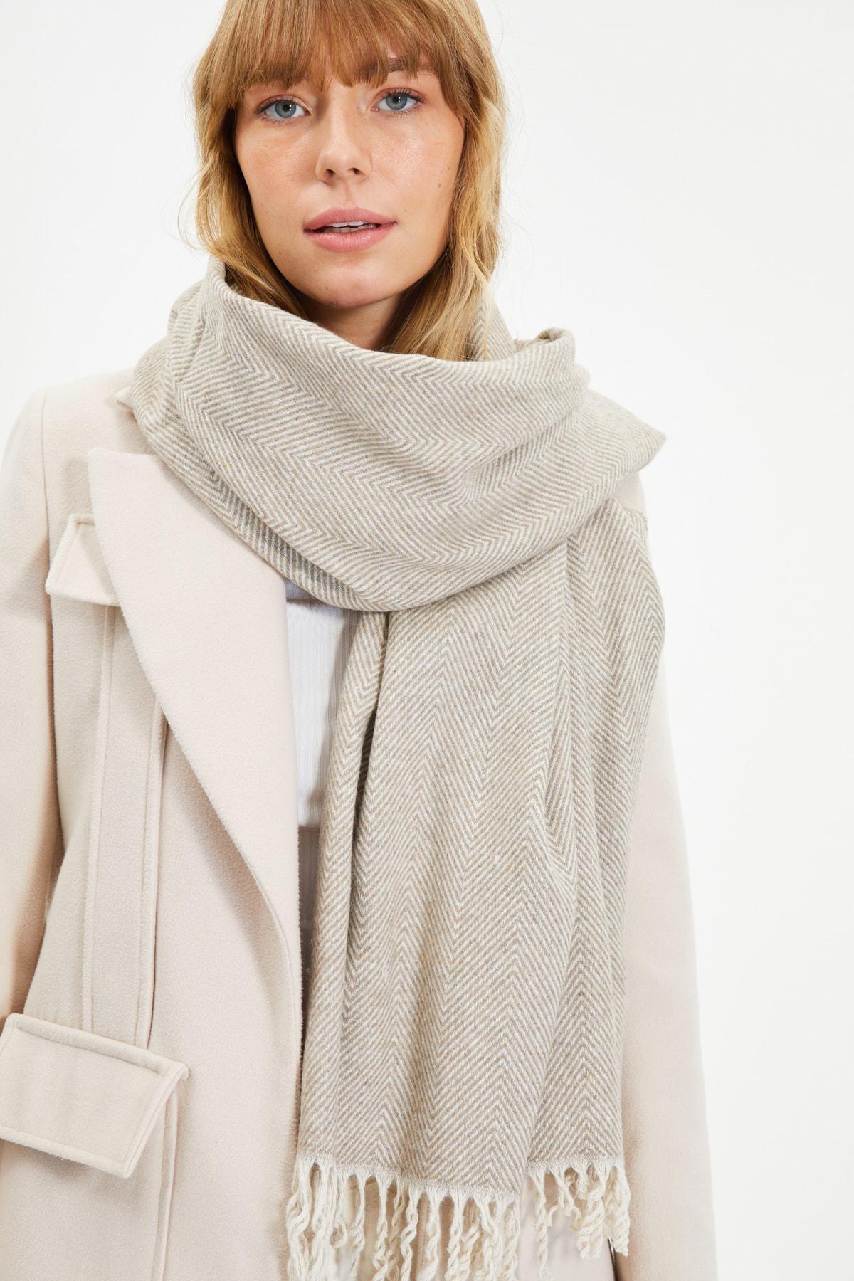 Brown Soft Textured Winter Scarf, Brown, large image number 2