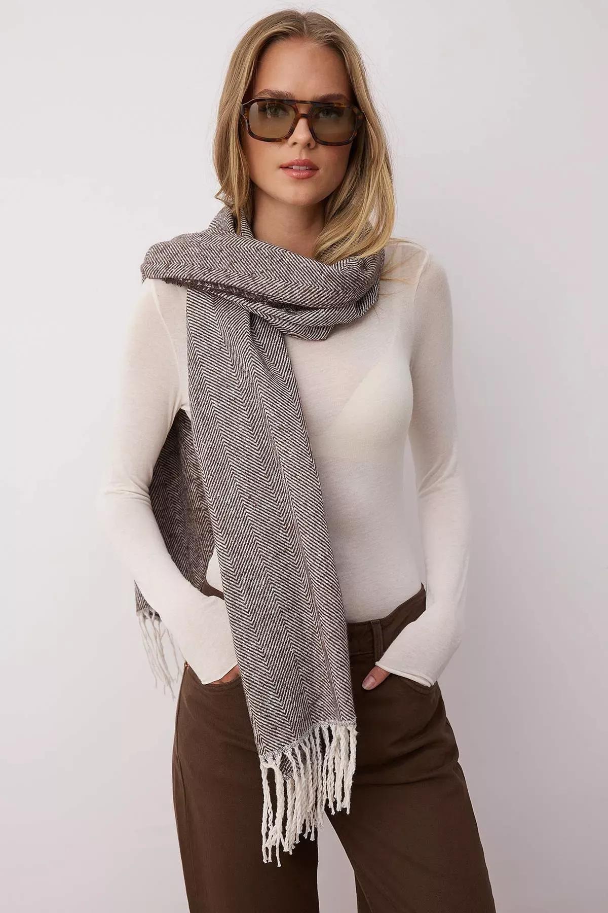 Grey Soft-Textured Scarf, Brown, large image number 2
