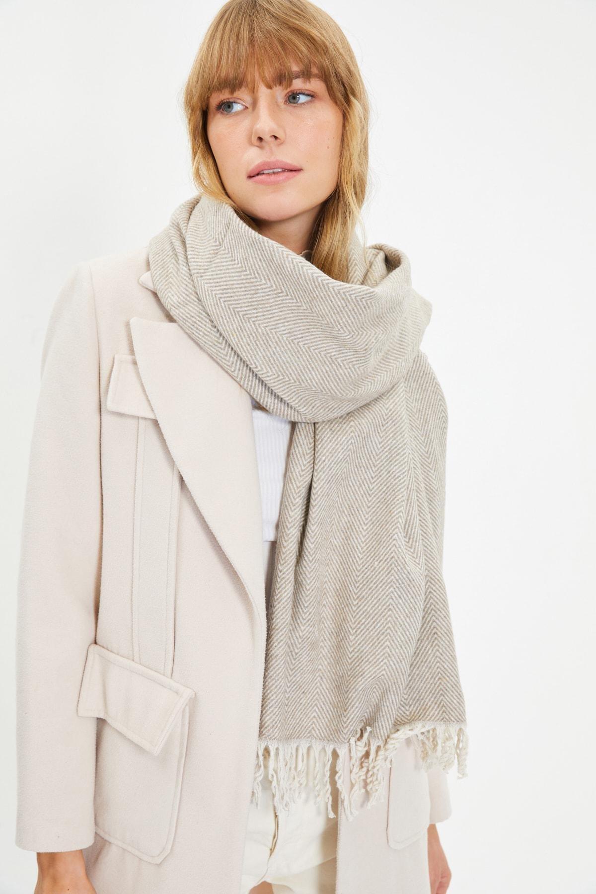Brown Soft Textured Winter Scarf, Brown, large image number 4