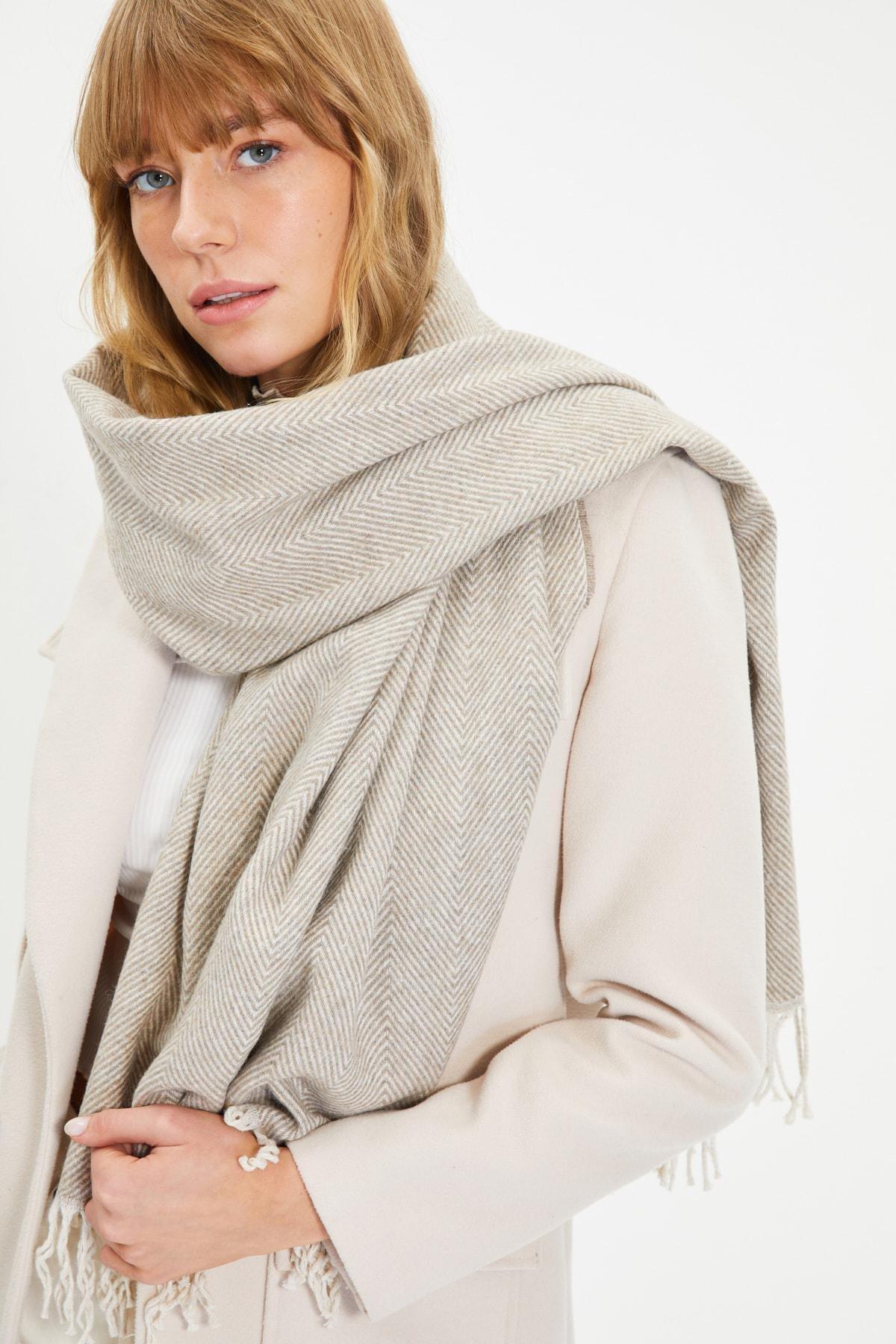 Brown Soft Textured Winter Scarf, Brown, large image number 6