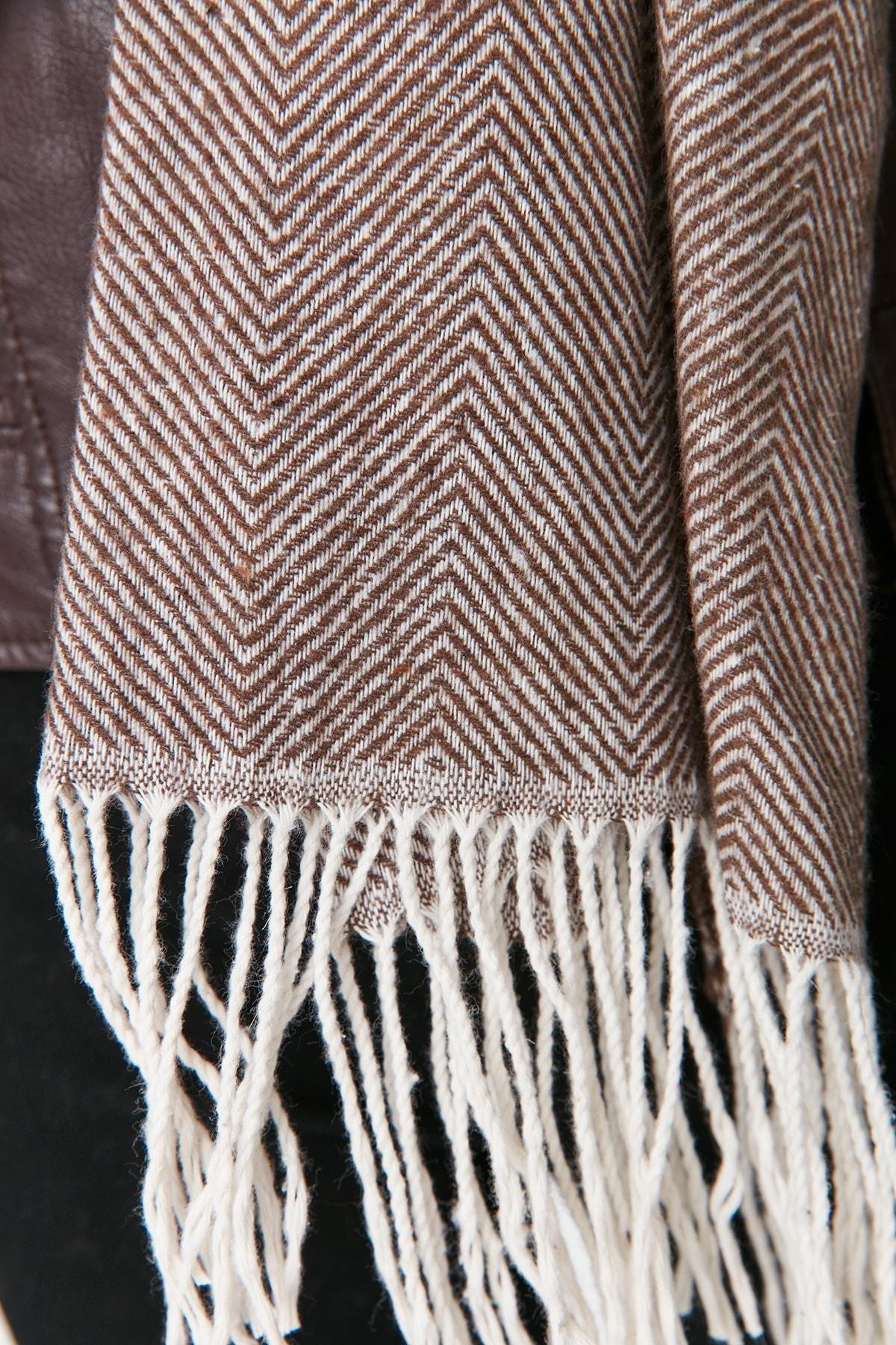 Brown Soft Textured Winter Scarf, Brown, large image number 7