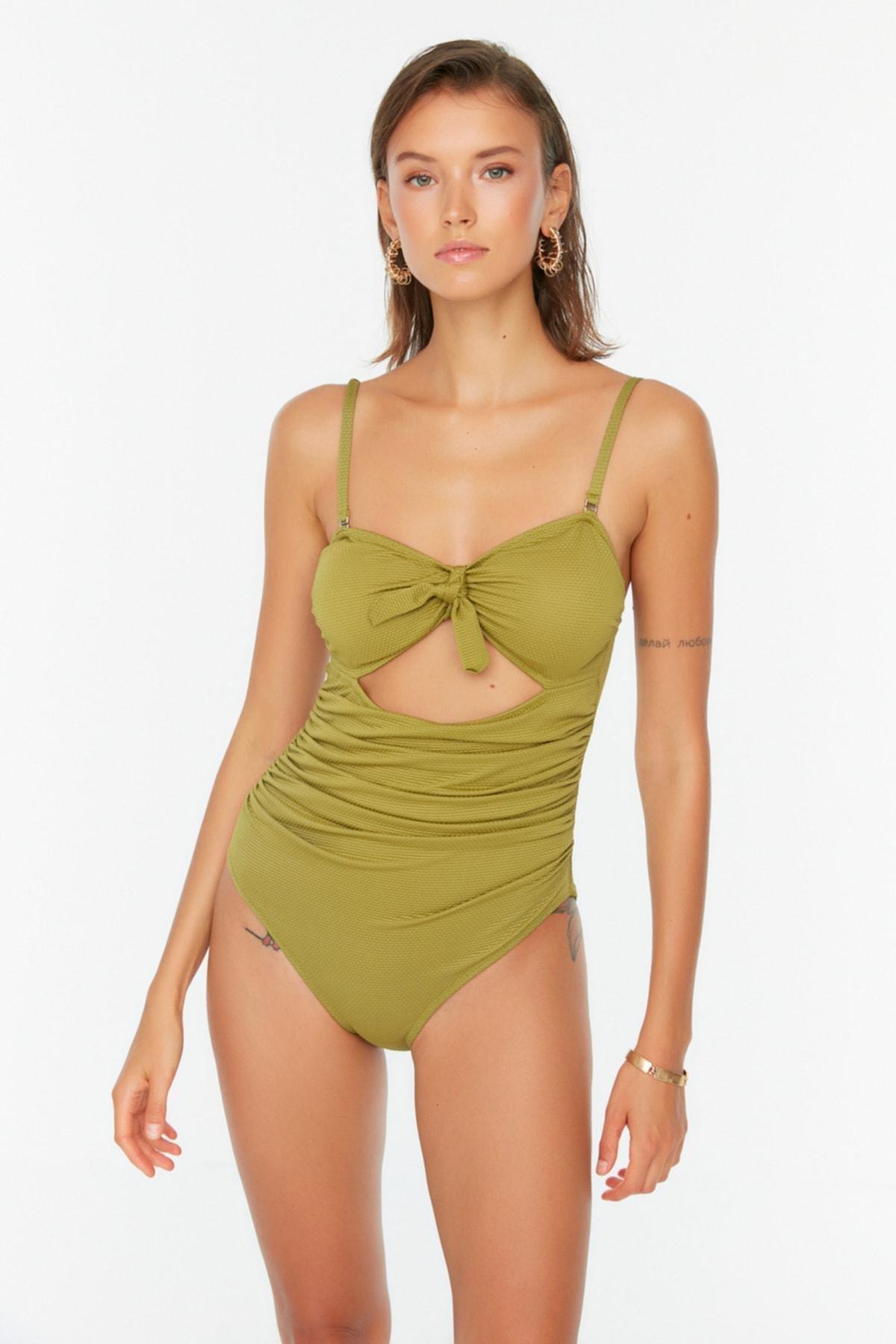 Green Front Knot Swimsuit, , large image number 4