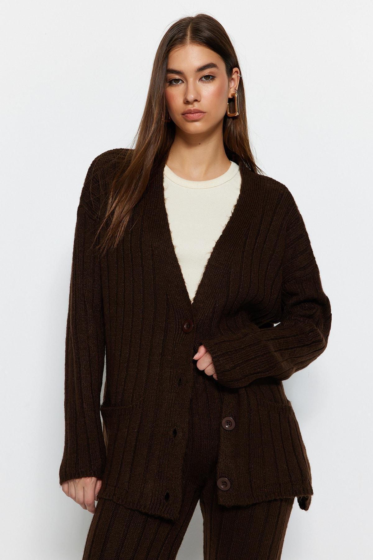 Brown Oversize Knit Co-Ord Set, Brown, large image number 5