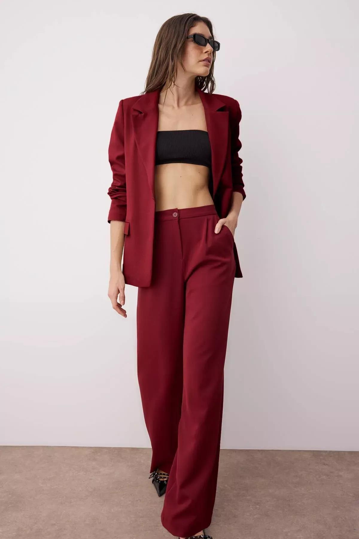 Red Wide Leg Pants, Burgundy, large image number 2