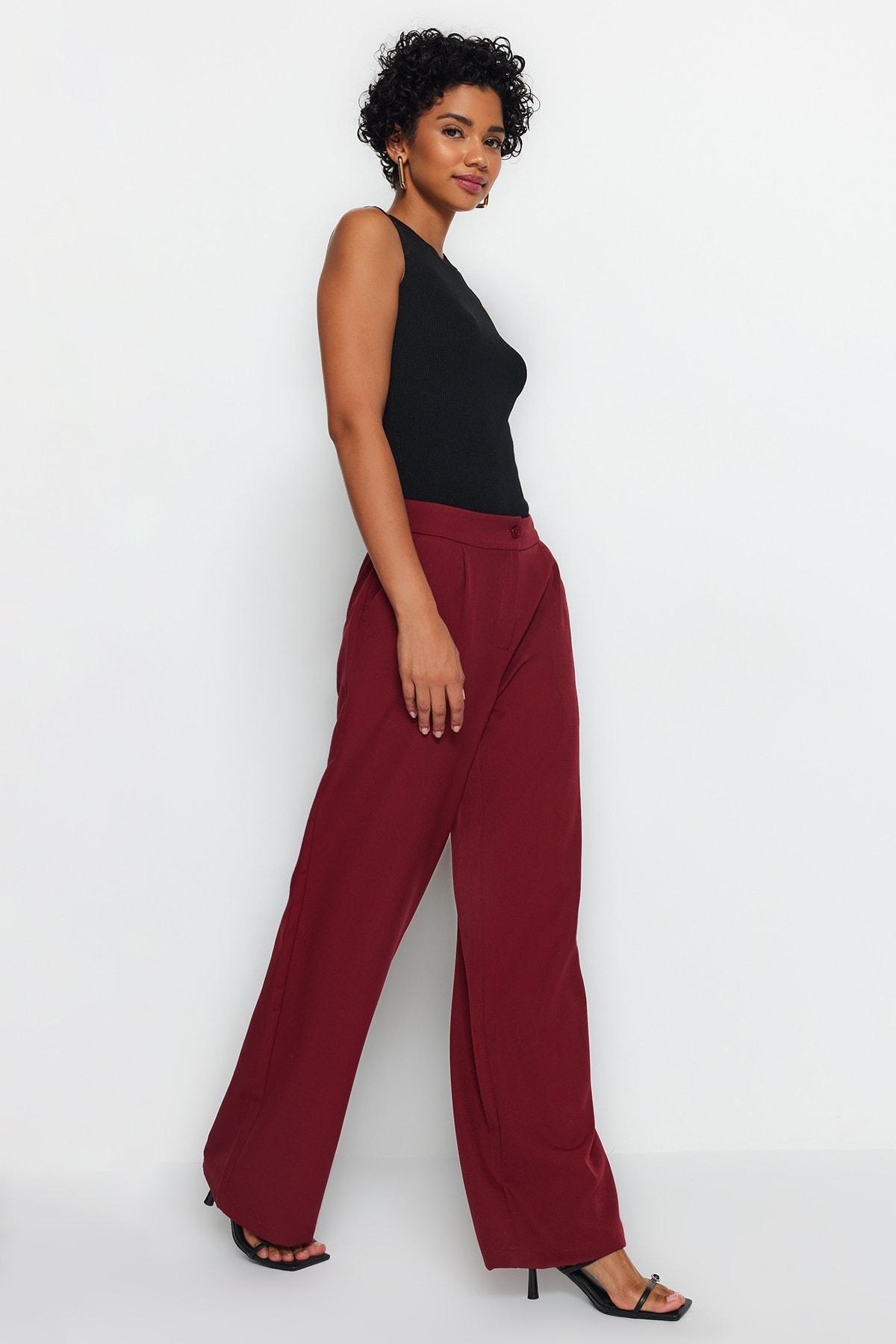 Red Wide Leg Pants, Burgundy, large image number 3
