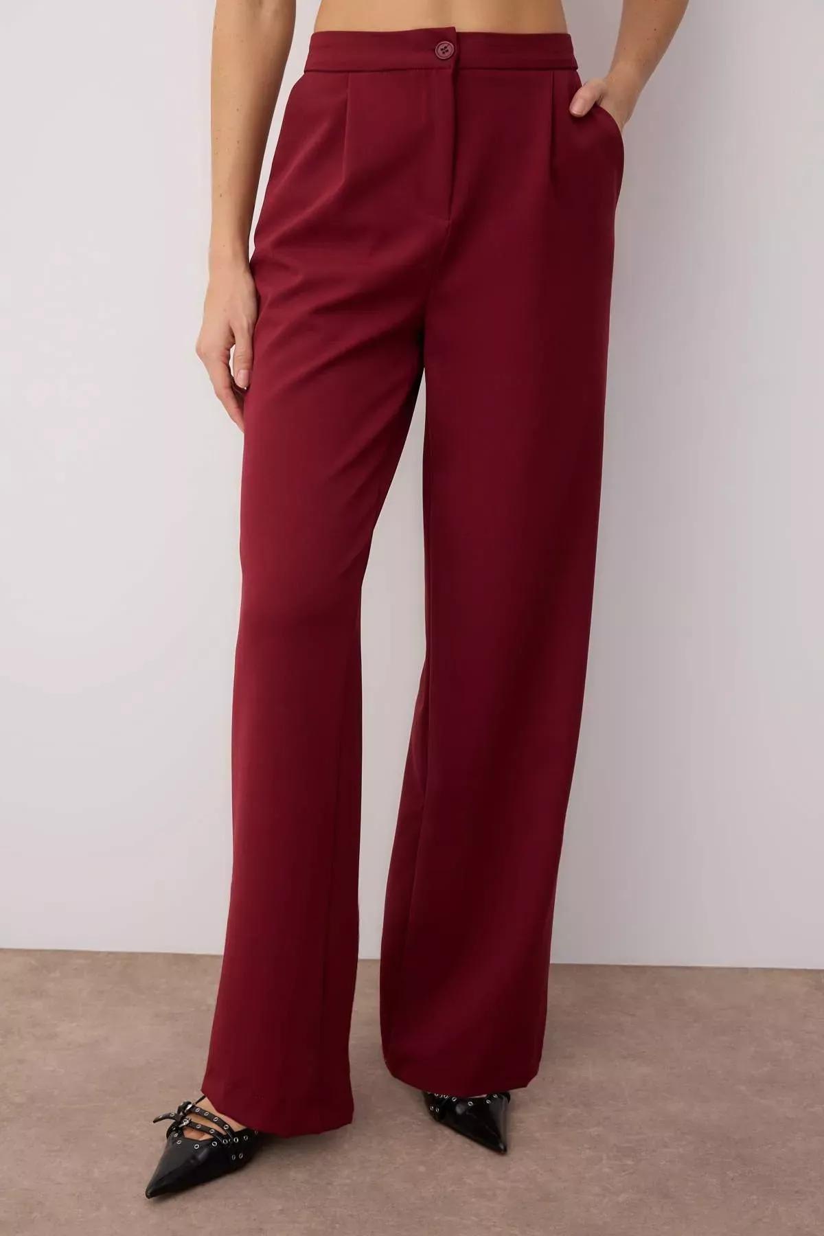 Red Wide Leg Pants, Burgundy, large image number 4