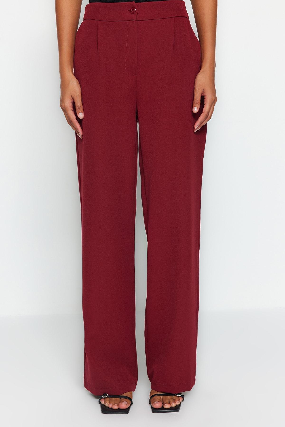 Red Wide Leg Pants, Burgundy, large image number 5