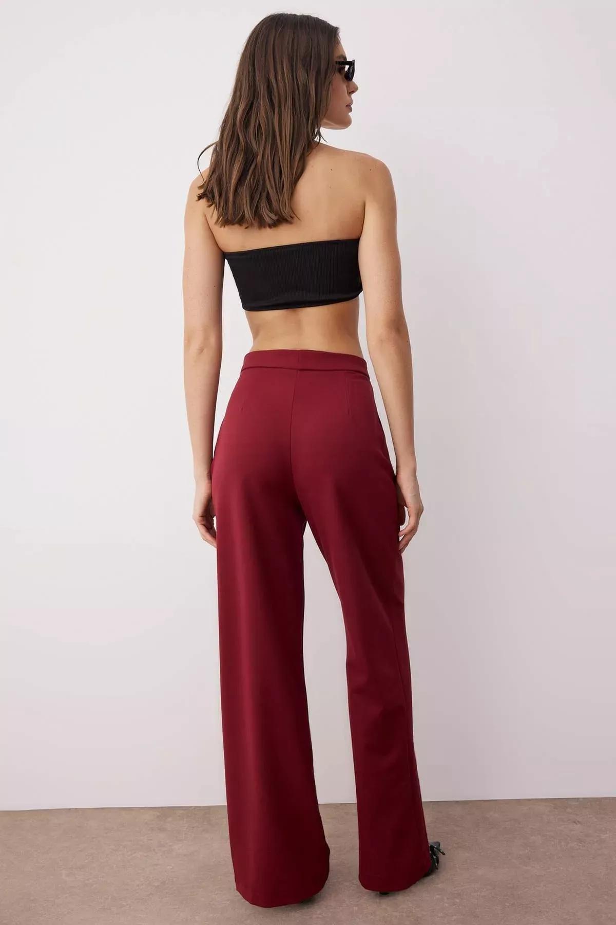 Red Wide Leg Pants, Burgundy, large image number 6