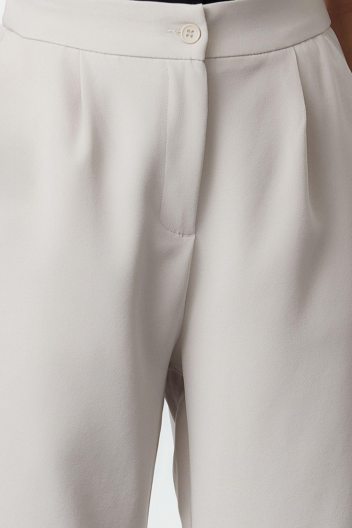 بنطال منسوج بقصة ساق عريضة، بيج, Beige, large image number 2