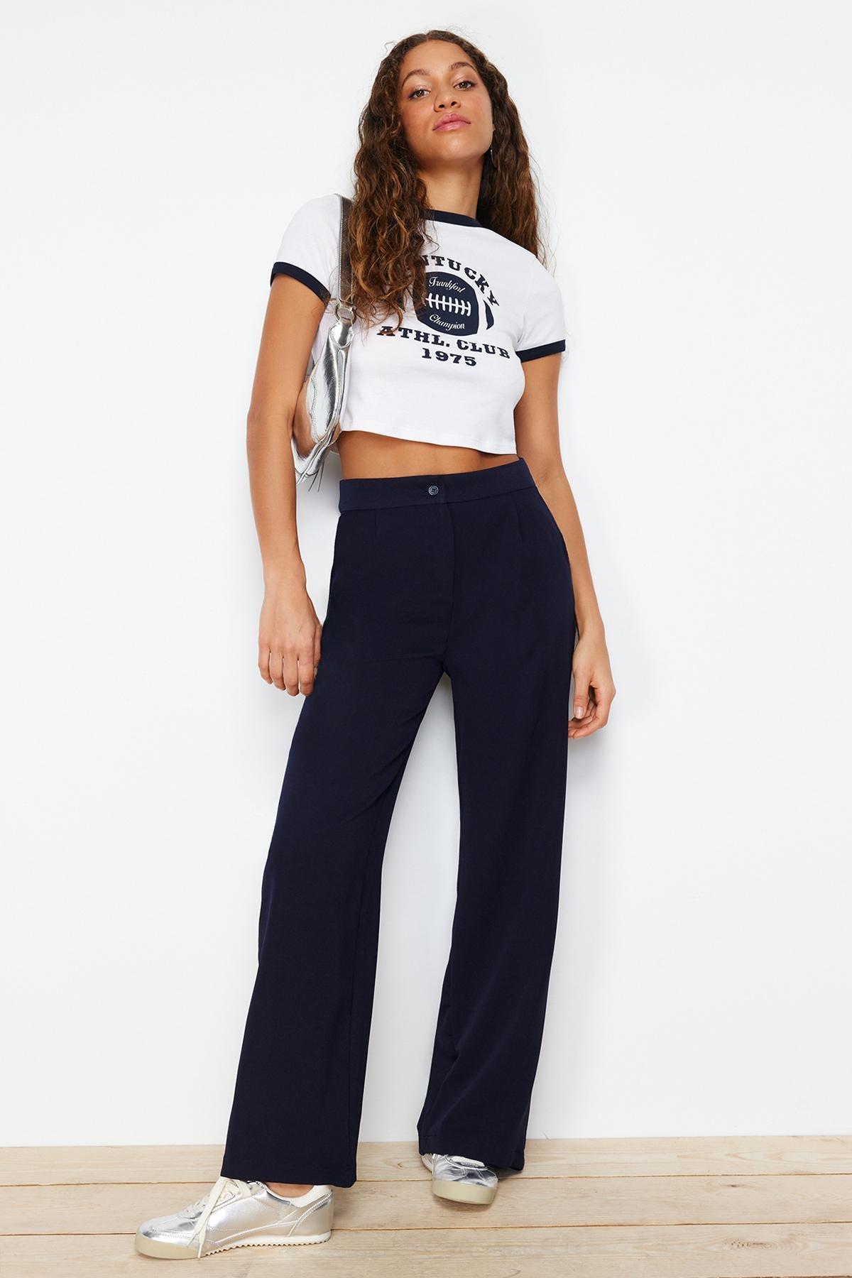 Navy Wide Leg Pants, , large image number 1