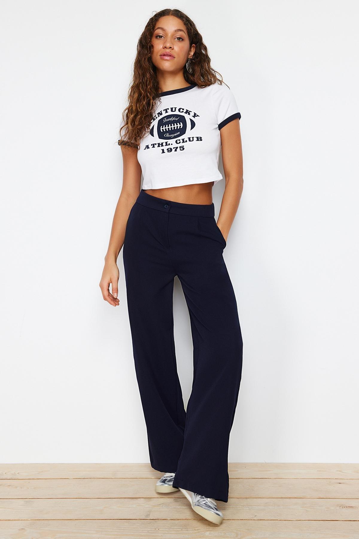 Navy Wide Leg Pants, , large image number 4