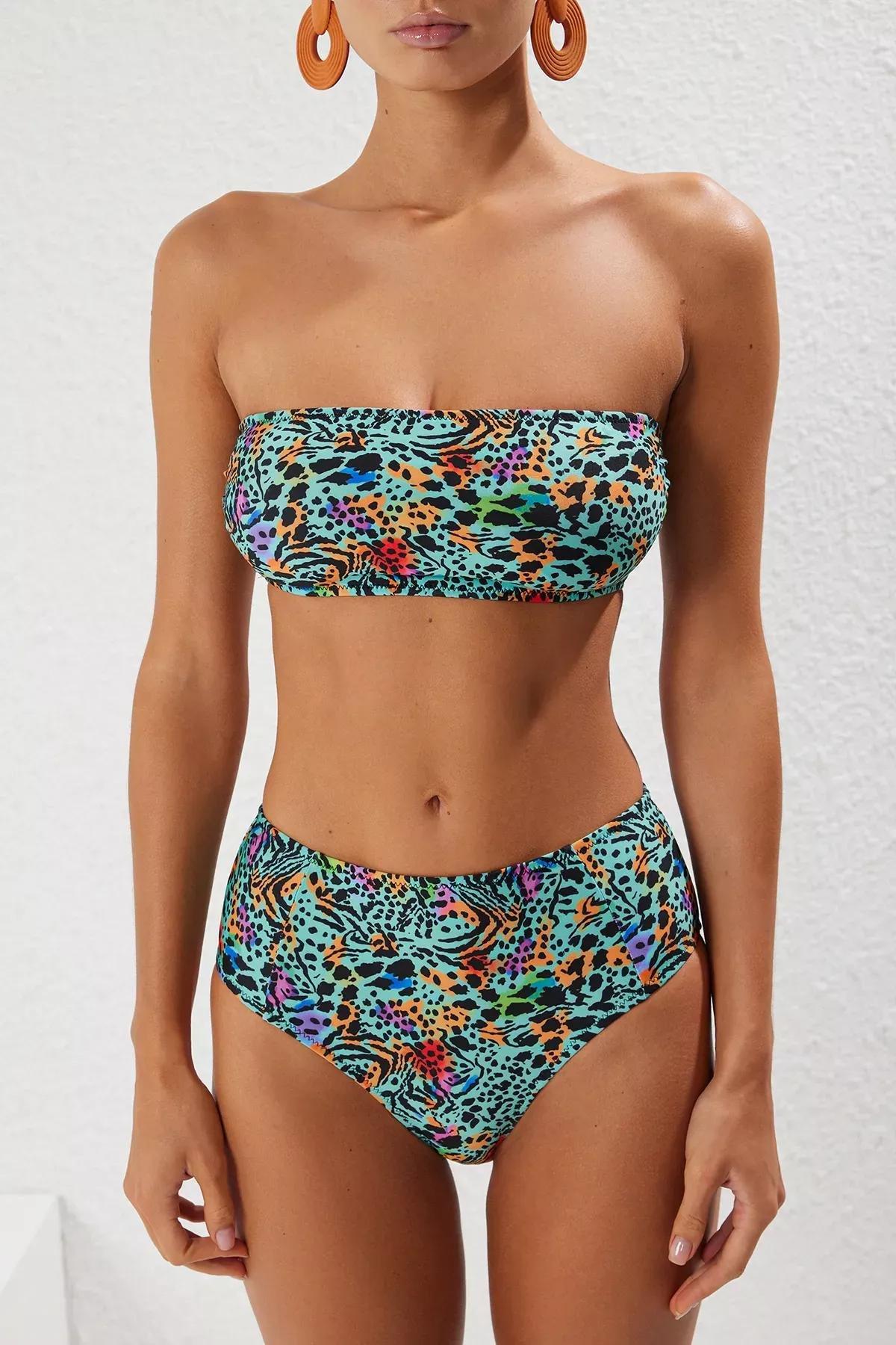 Blue Leopard Strapless Bikini Set, , large image number 2