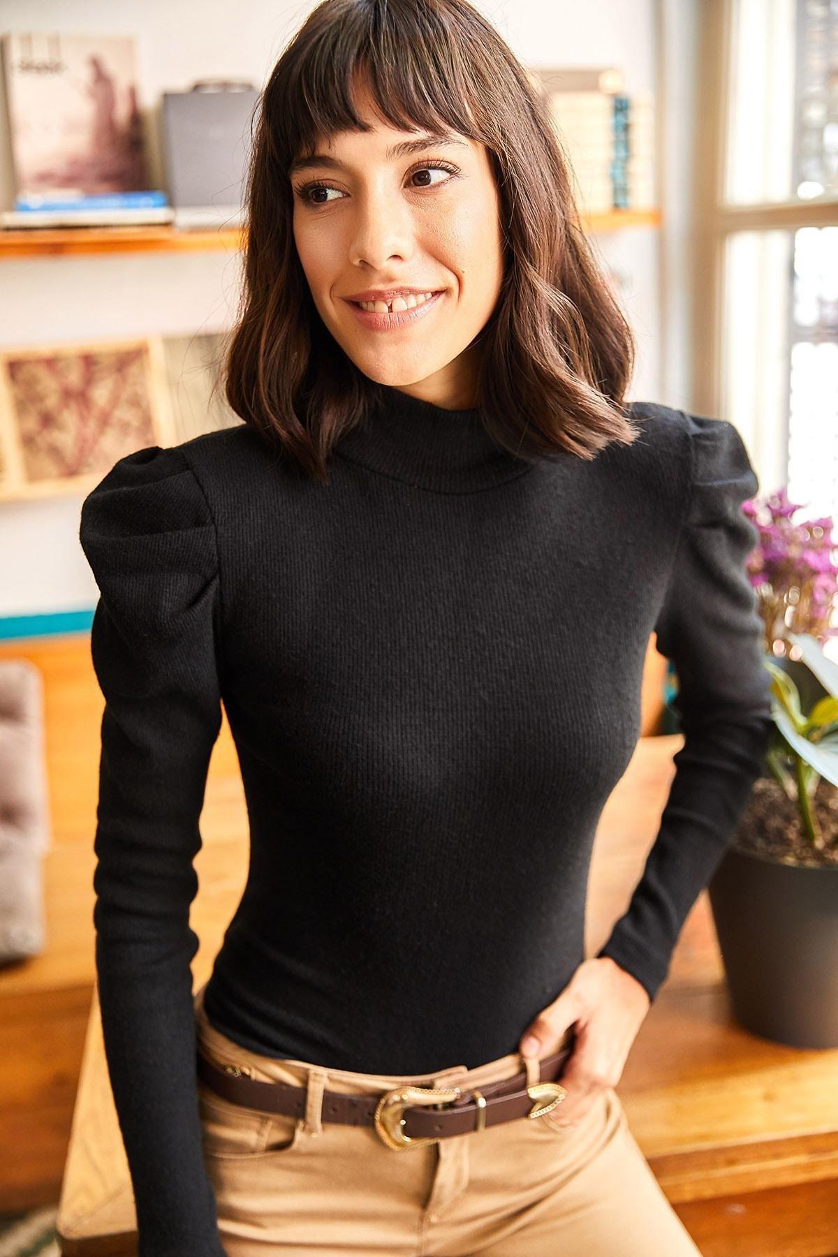 Black Turtleneck Blouse, BLACK, large image number 3