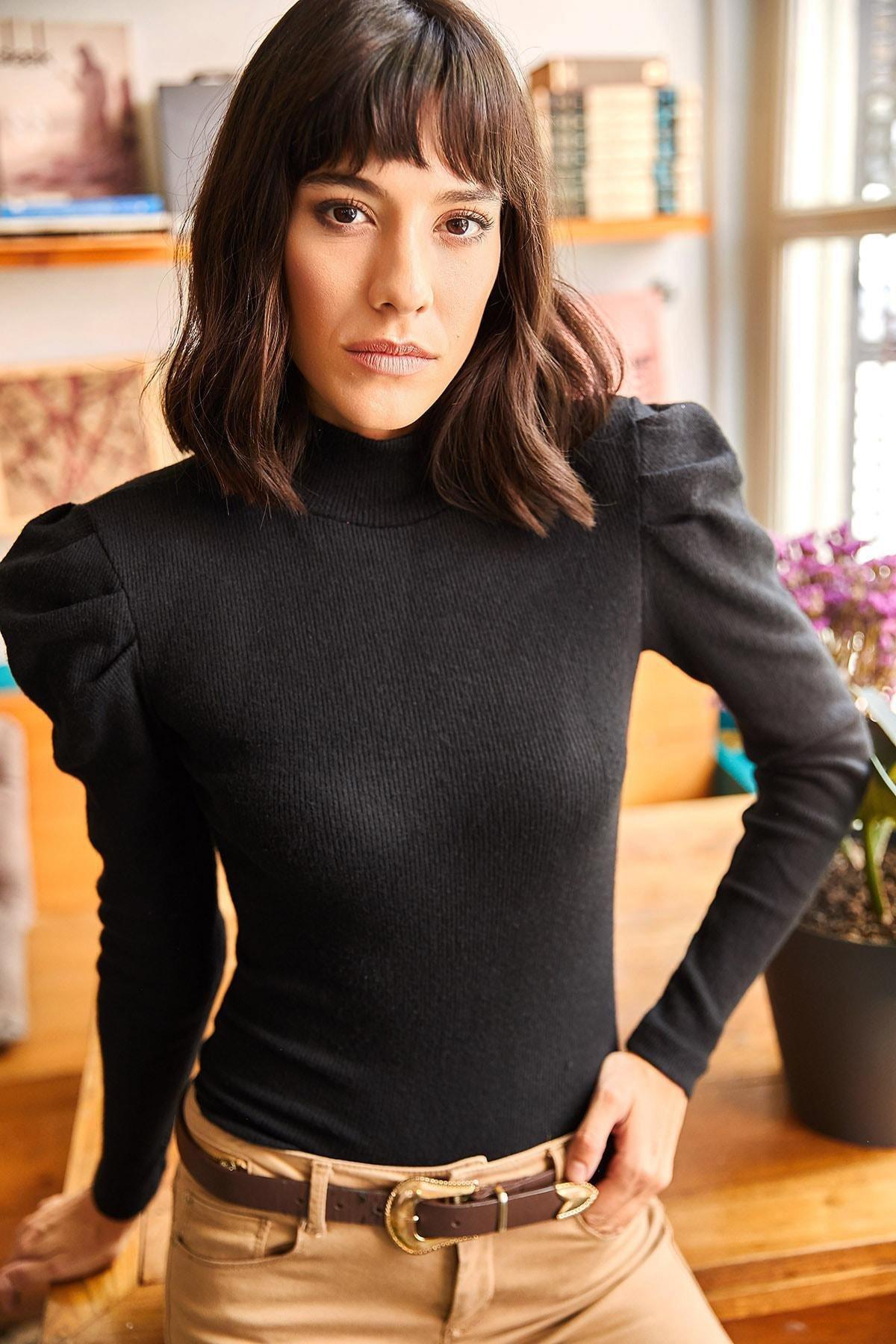 Black Turtleneck Blouse, BLACK, large image number 4