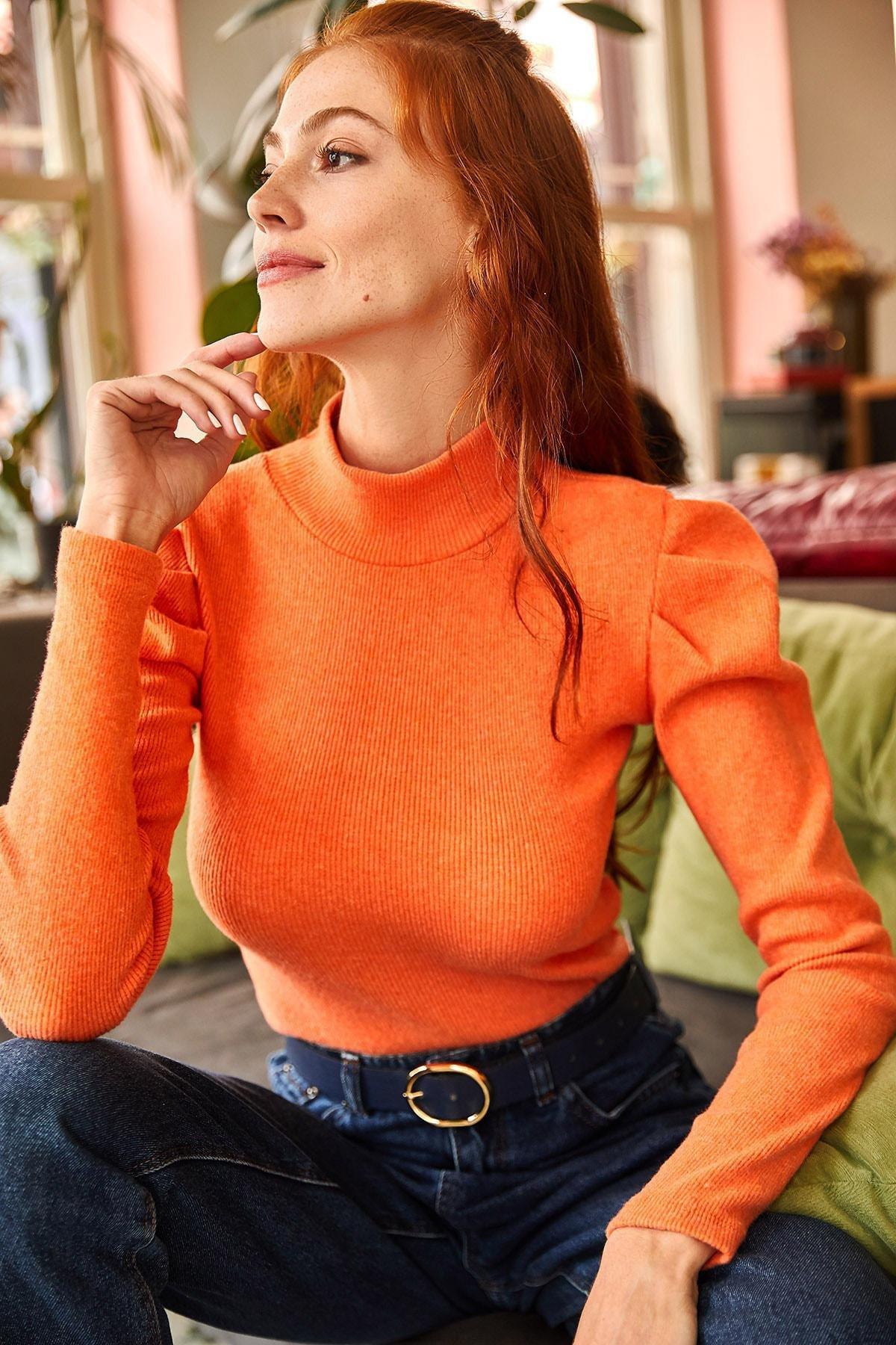 Orange Turtleneck Blouse, Orange, large image number 2
