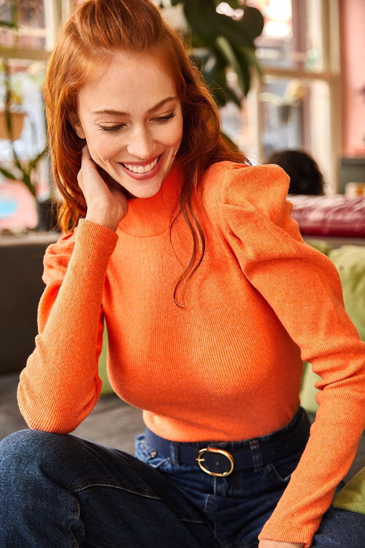 Orange Turtleneck Blouse, Orange, large image number 4