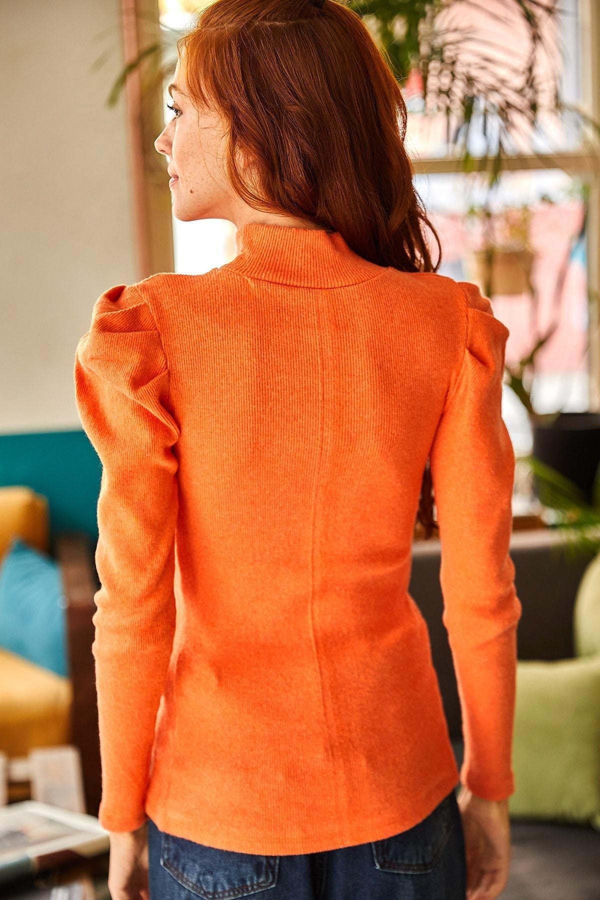 Orange Turtleneck Blouse, Orange, large image number 5
