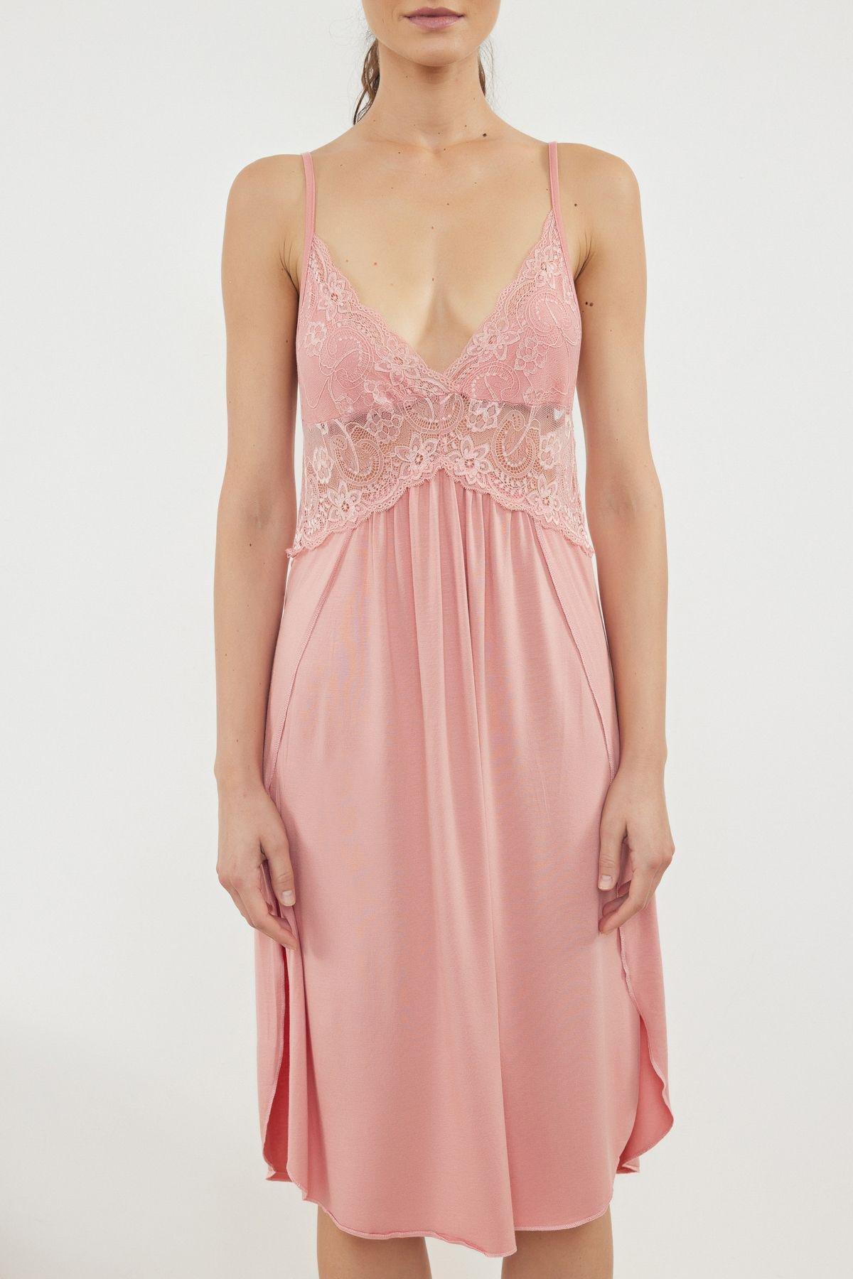 Pink Lace Strap Nightgown, , large image number 3